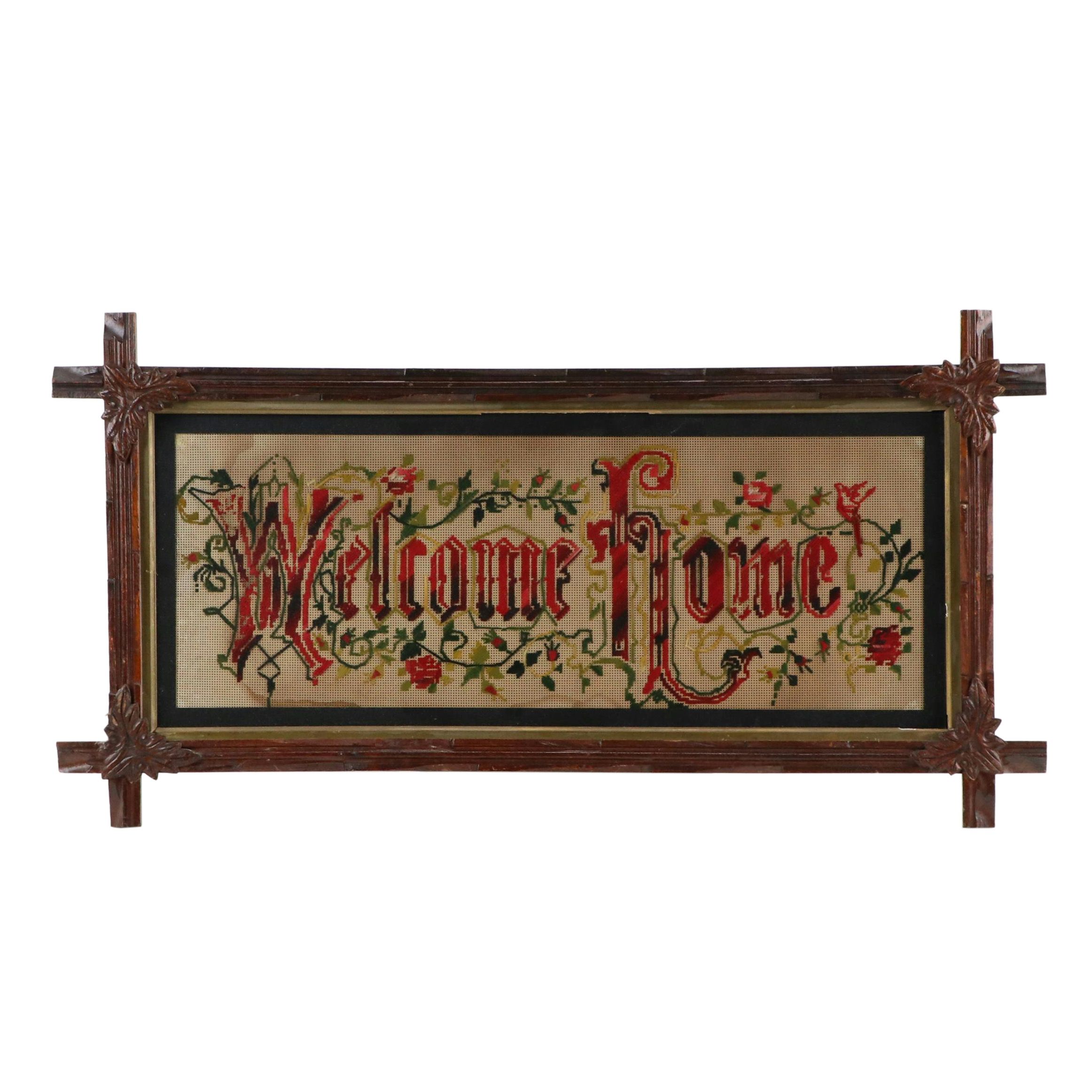 Victorian Embroidery Sampler "Welcome Home," Circa 1900