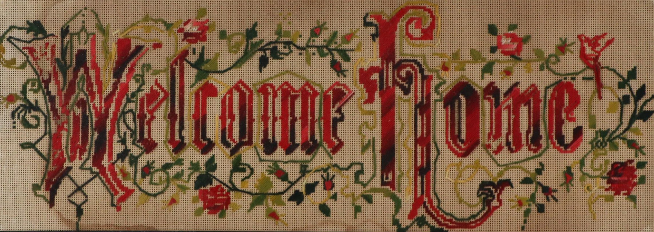 Victorian Embroidery Sampler "Welcome Home," Circa 1900