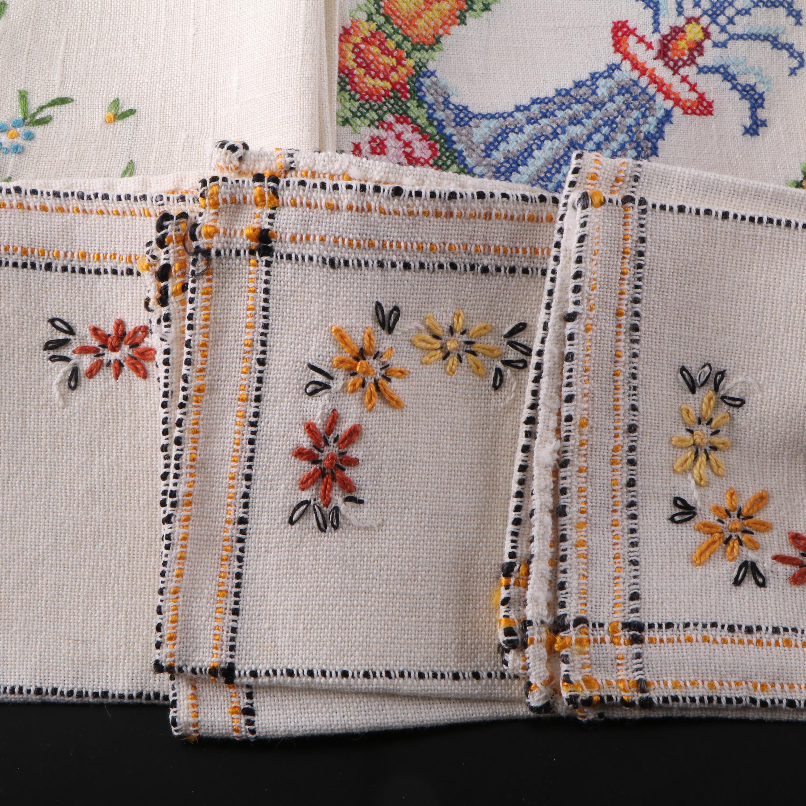 Embroidered with Lace and Other Table Linens, Early to Mid-20th Century