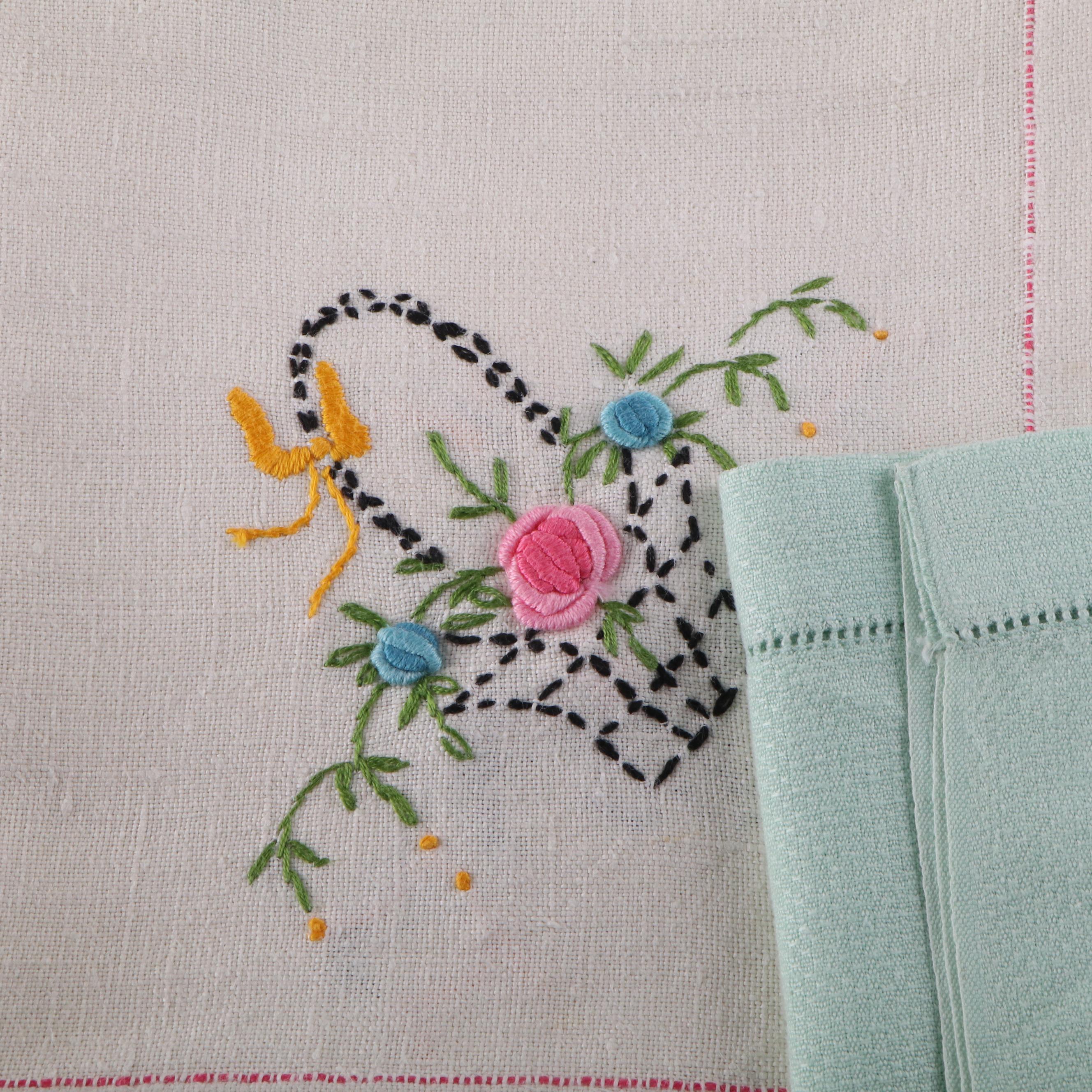 Embroidered with Lace and Other Table Linens, Early to Mid-20th Century