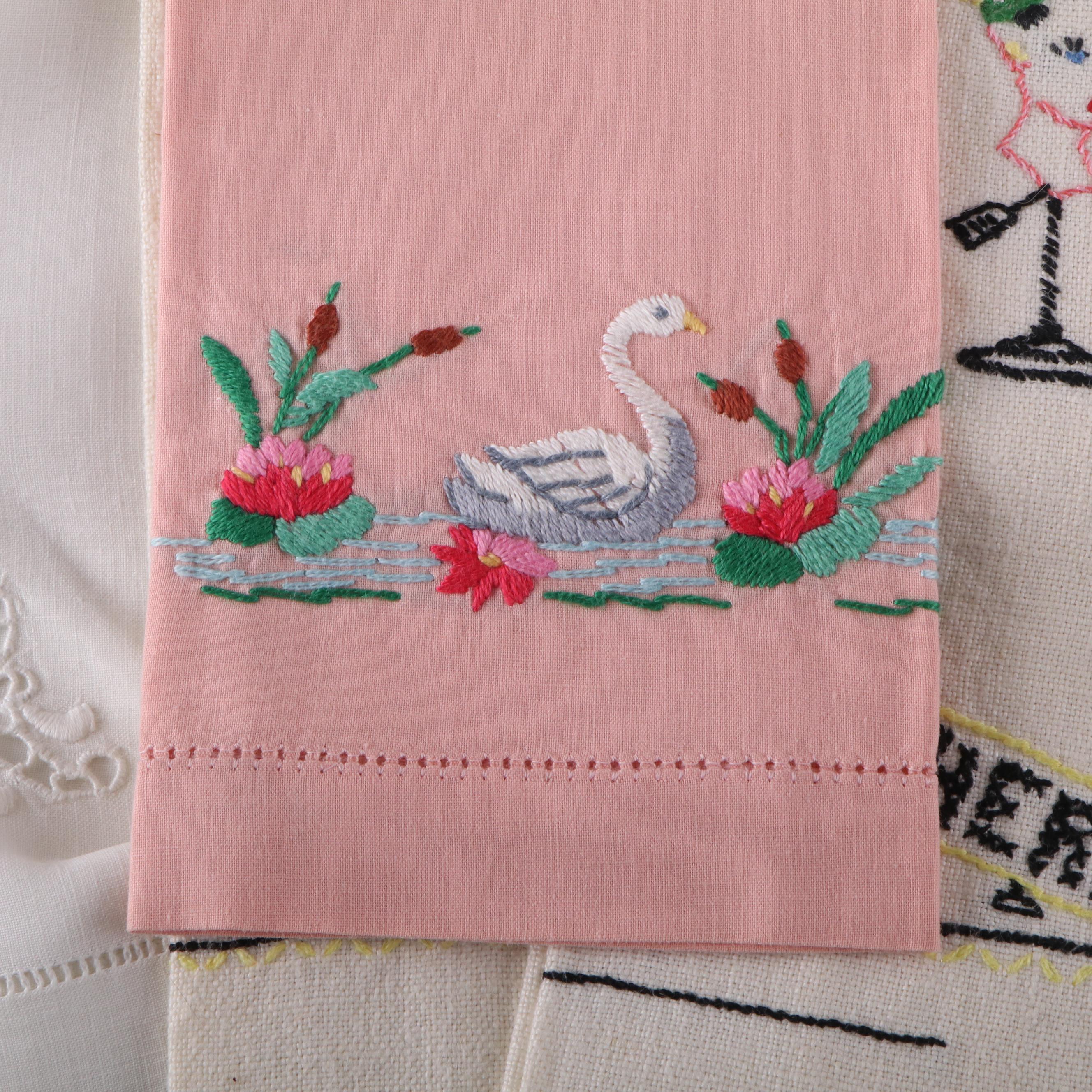 Embroidered with Lace and Other Table Linens, Early to Mid-20th Century