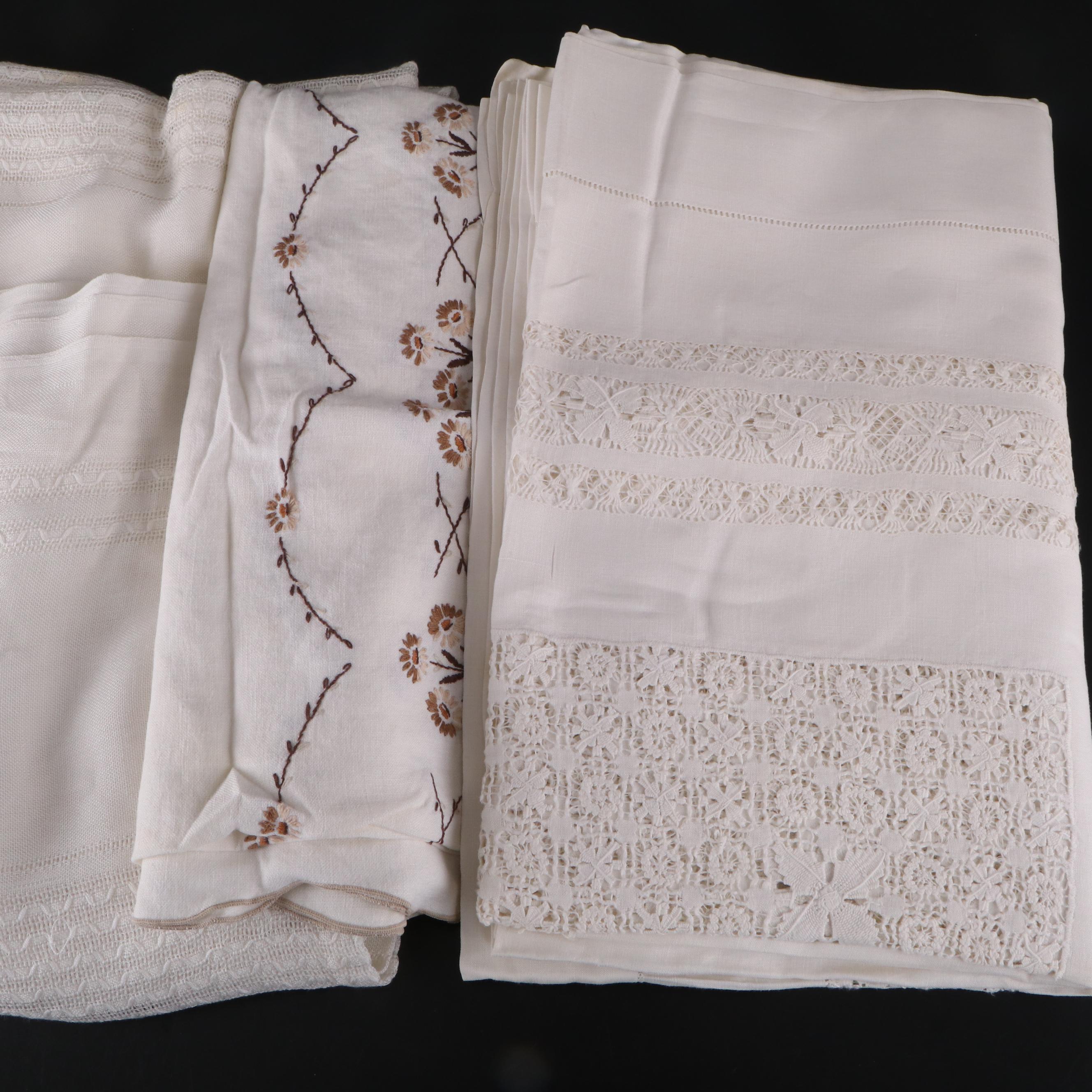 Embroidered with Lace and Other Table Linens, Early to Mid-20th Century