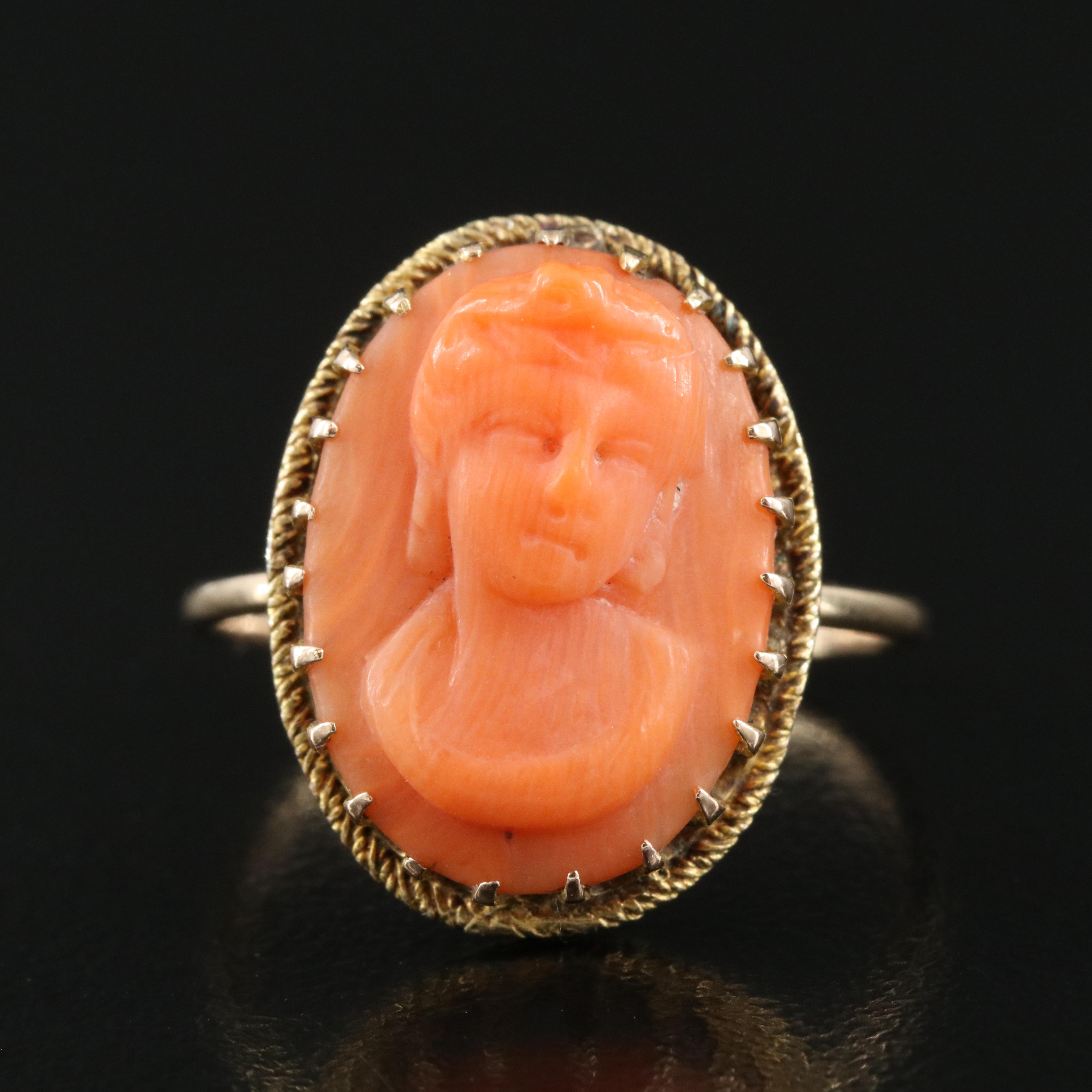 Victorian 10K Coral Cameo Ring
