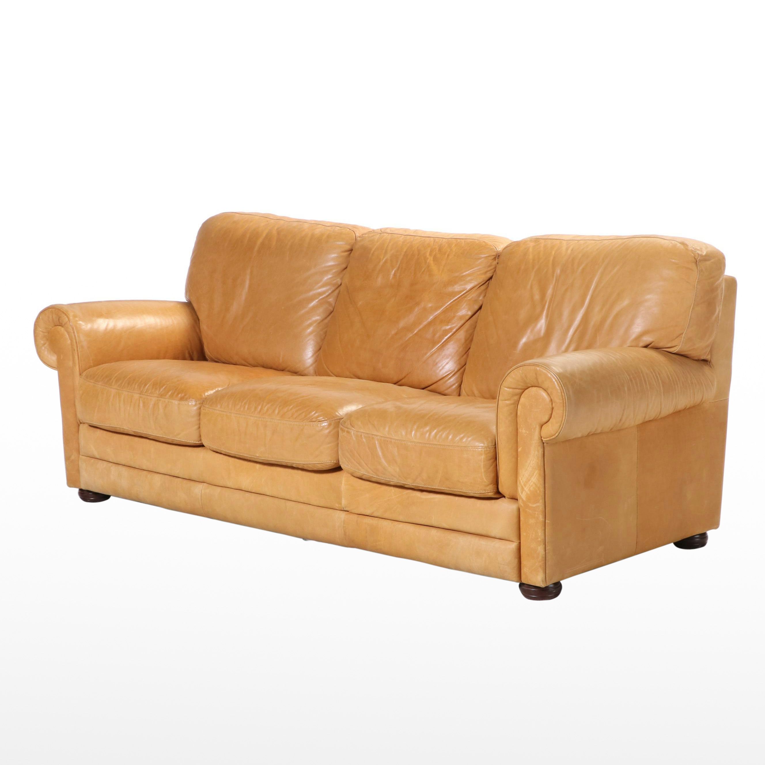 Italian Leather Roll-Arm Sofa