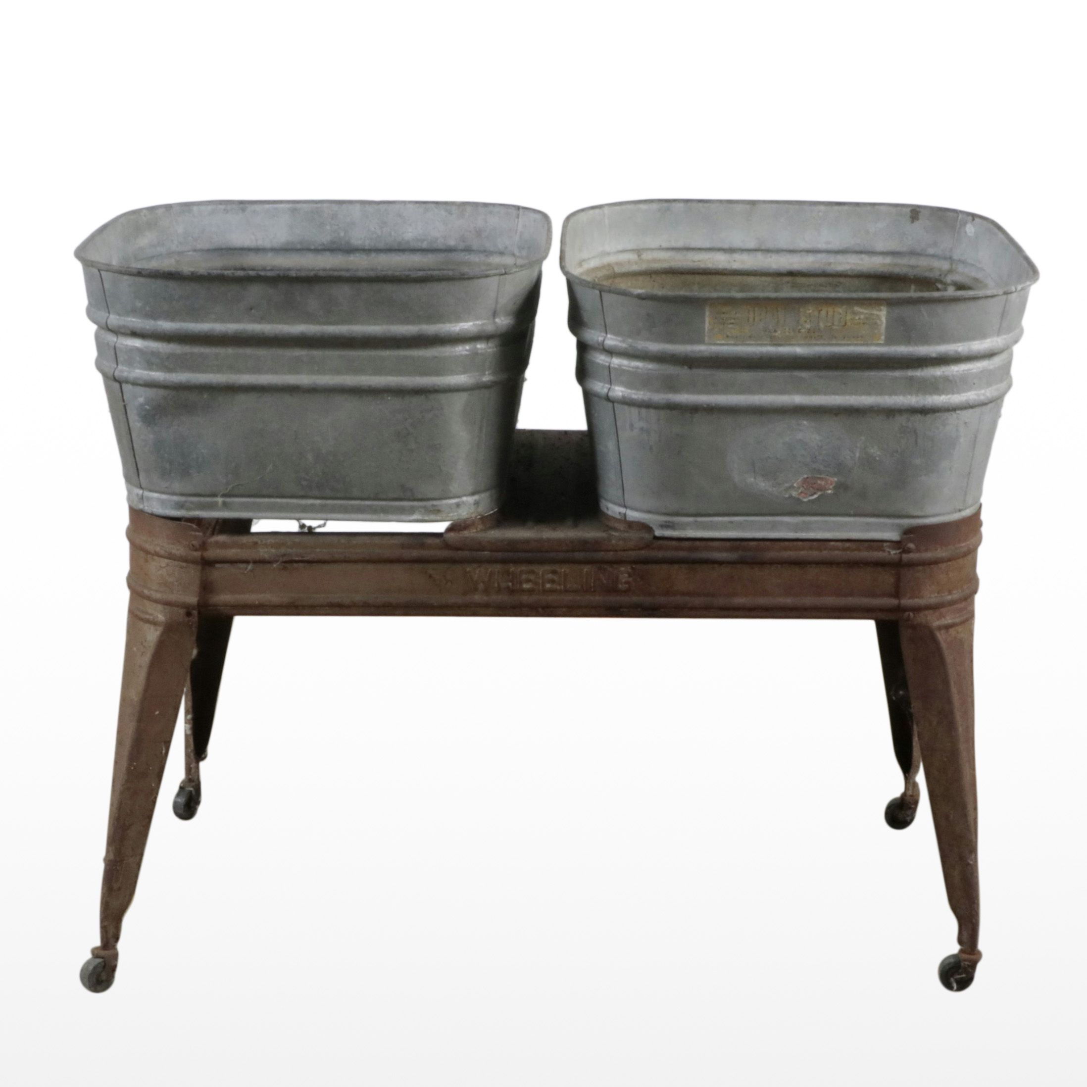 Wheeling Galvanized Double Wash Tubs on Stand