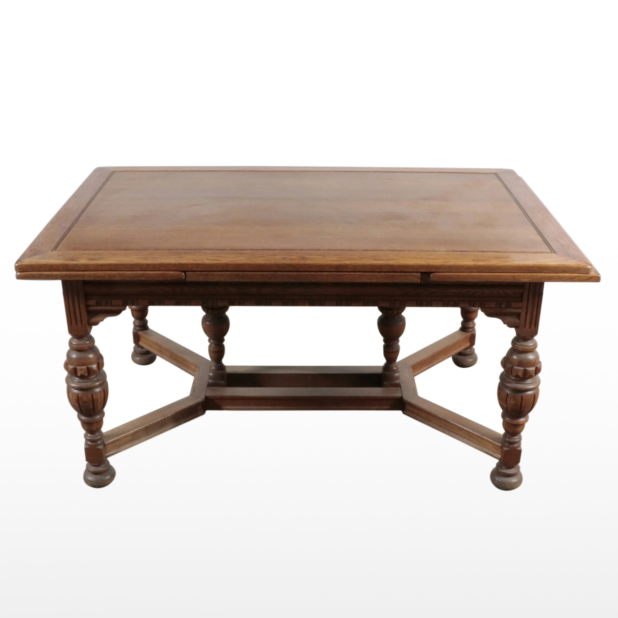 Jacobean Revival Oak Draw Leaf Dining Table, Early to Mid 20th Century