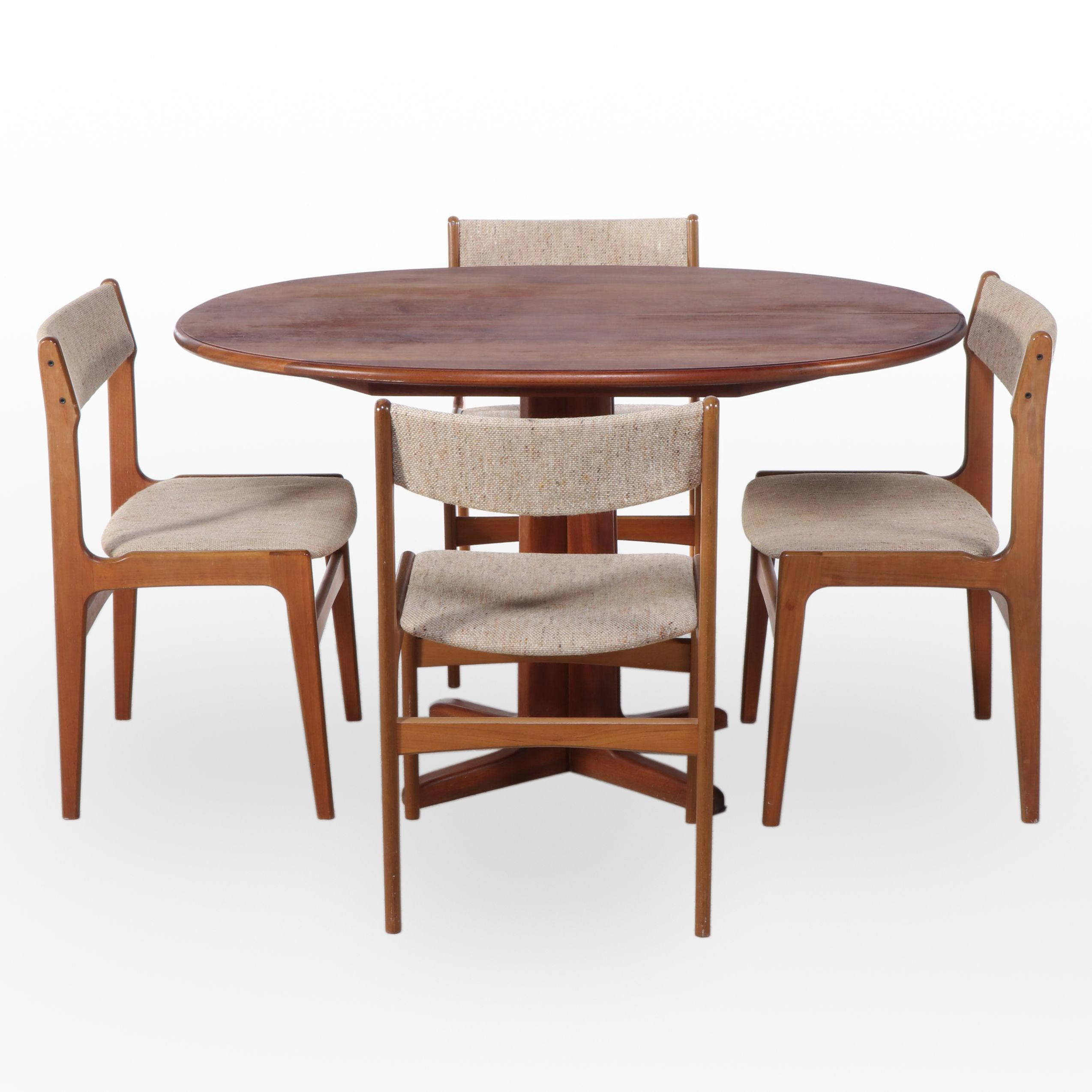 Danish Modern Teak Dinette Table with Four Upholstered Side Chairs, 1980s