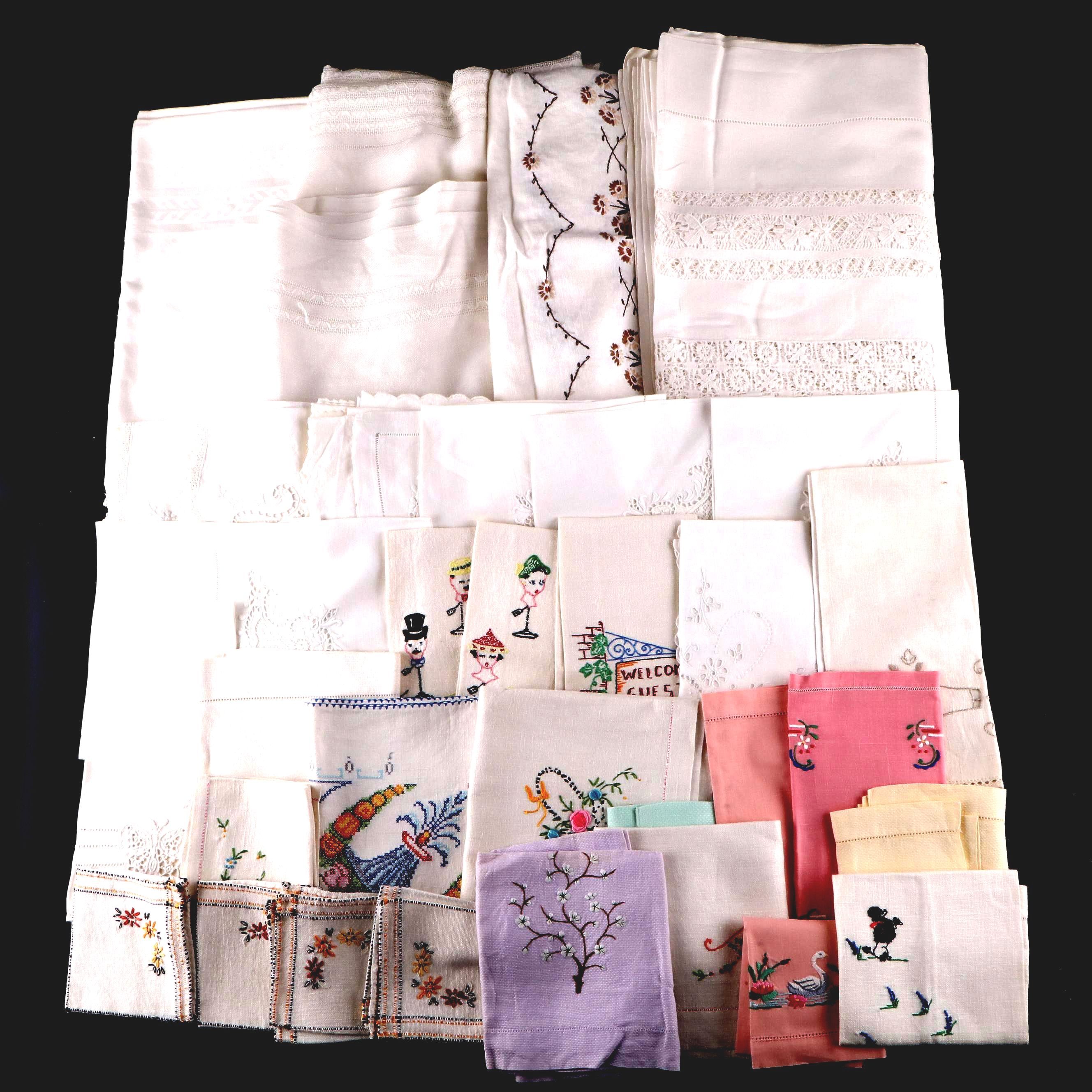 Embroidered with Lace and Other Table Linens, Early to Mid-20th Century