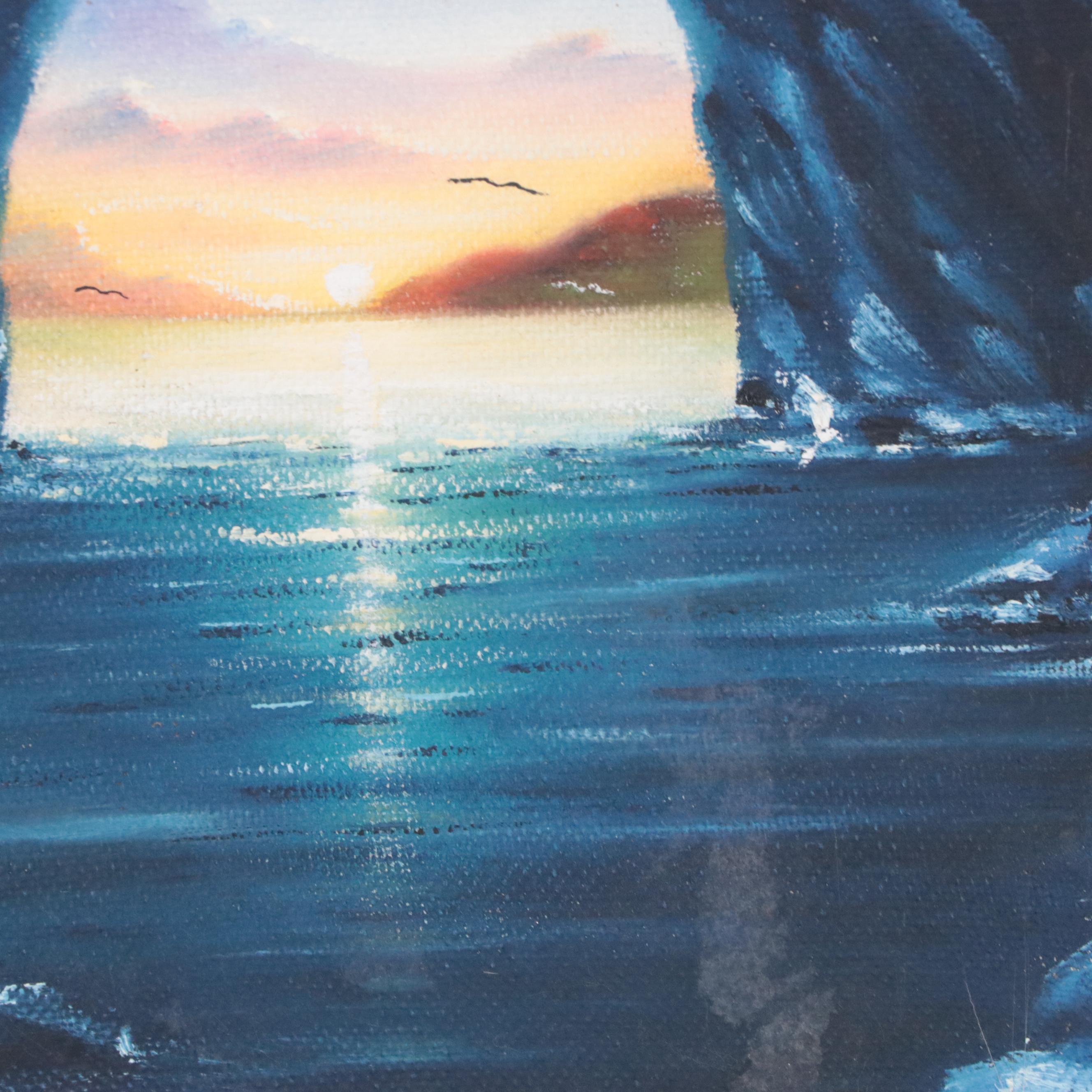 Pasteur Oil Painting of a Seascape at Sunset