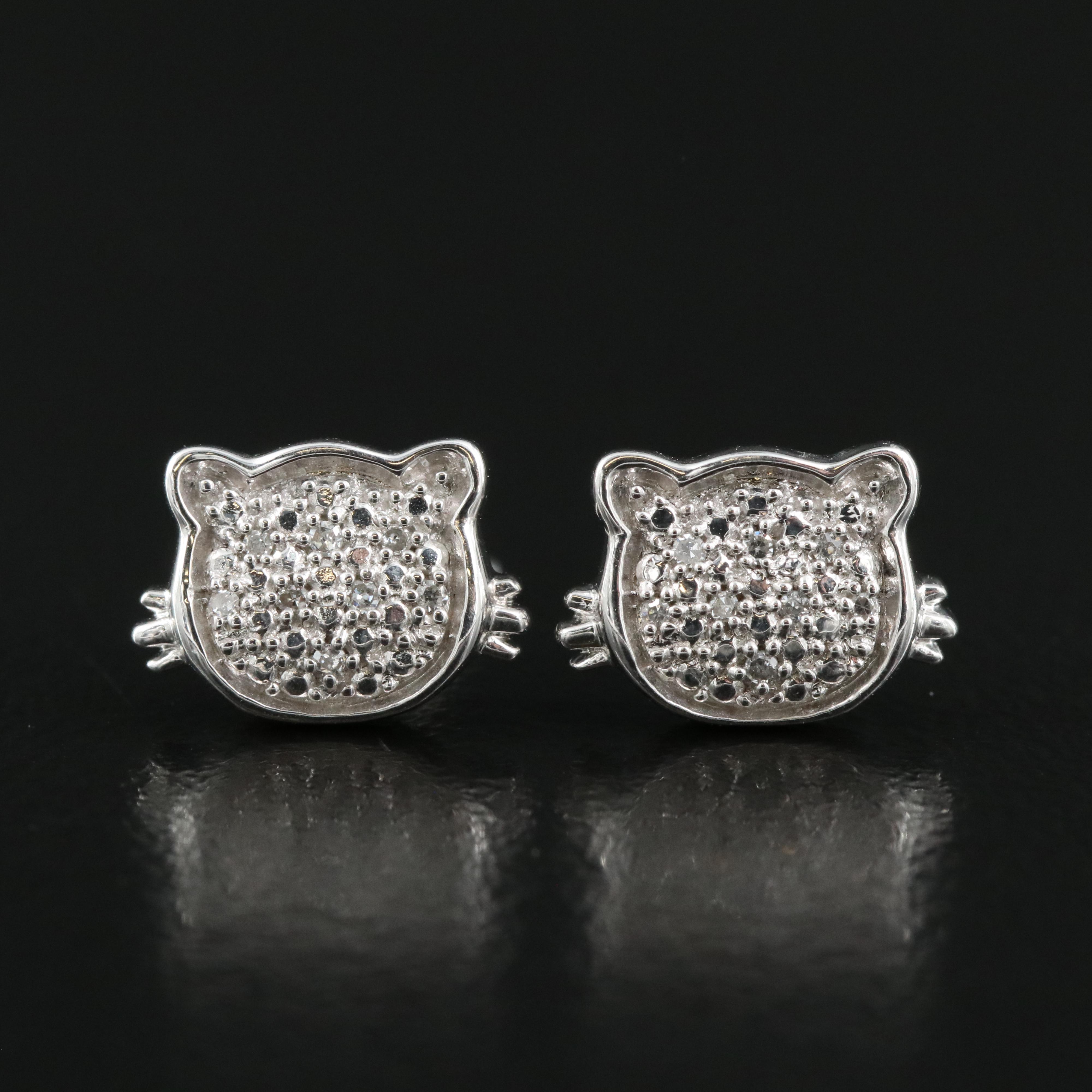 Sterling Diamond Cat Earrings