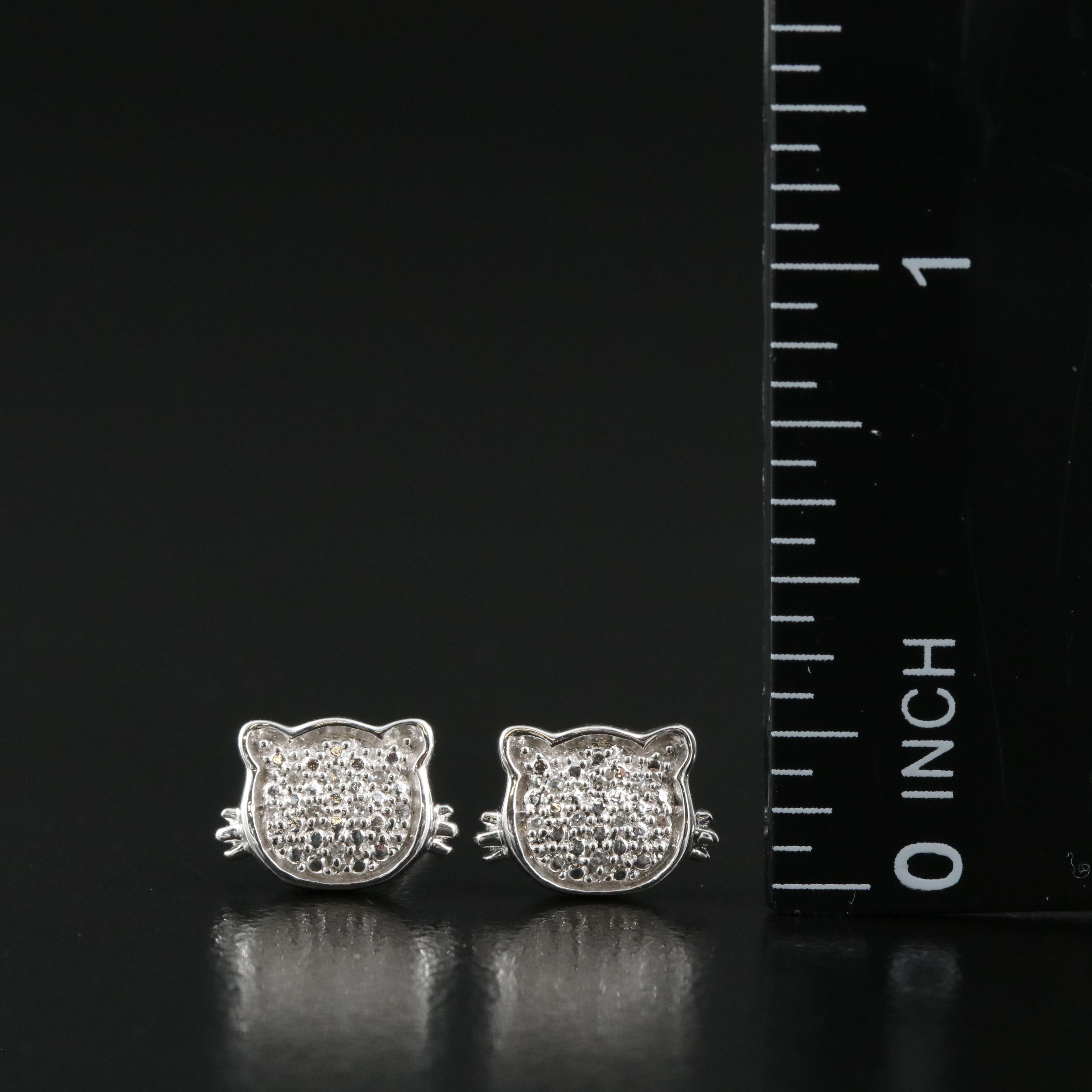 Sterling Diamond Cat Earrings