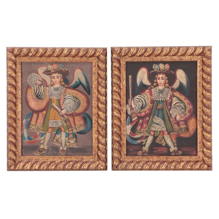 Cuzco School Style Oil Paintings of Archangels