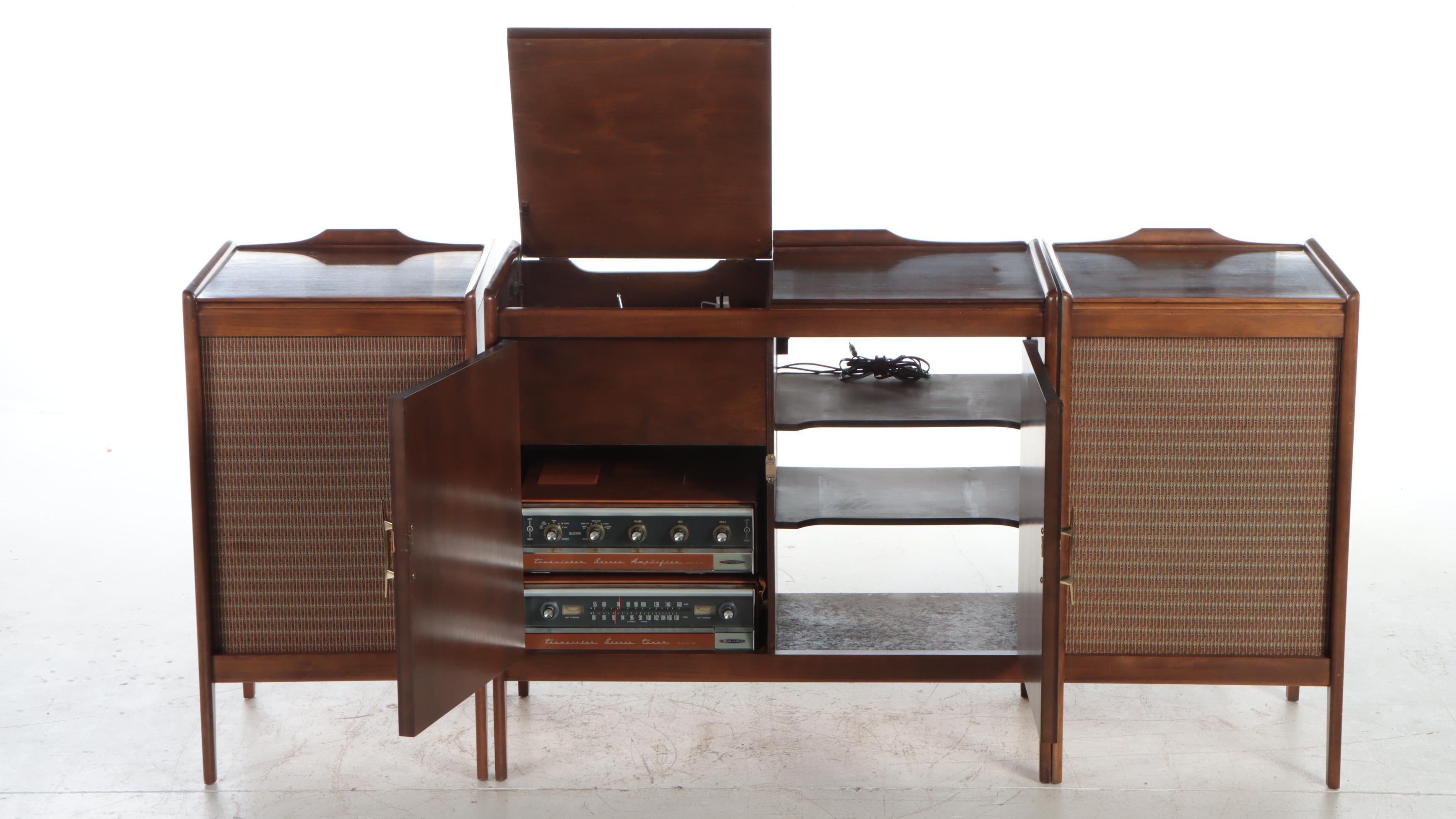Mid-Century Stereo Cabinet and Speakers with Garrard and Daystrom Components