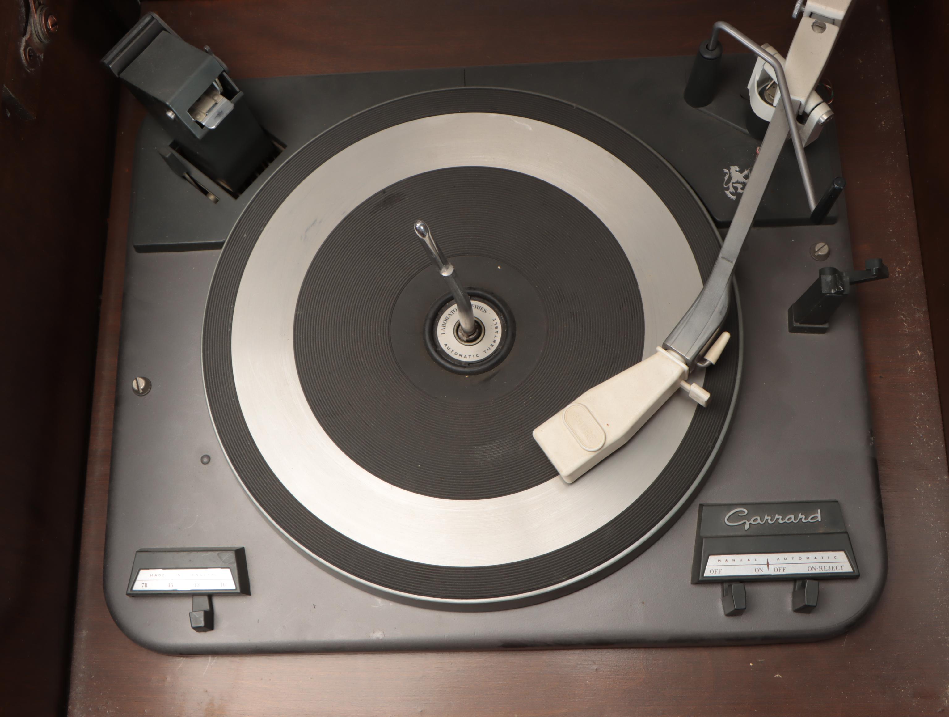 Mid-Century Stereo Cabinet and Speakers with Garrard and Daystrom Components