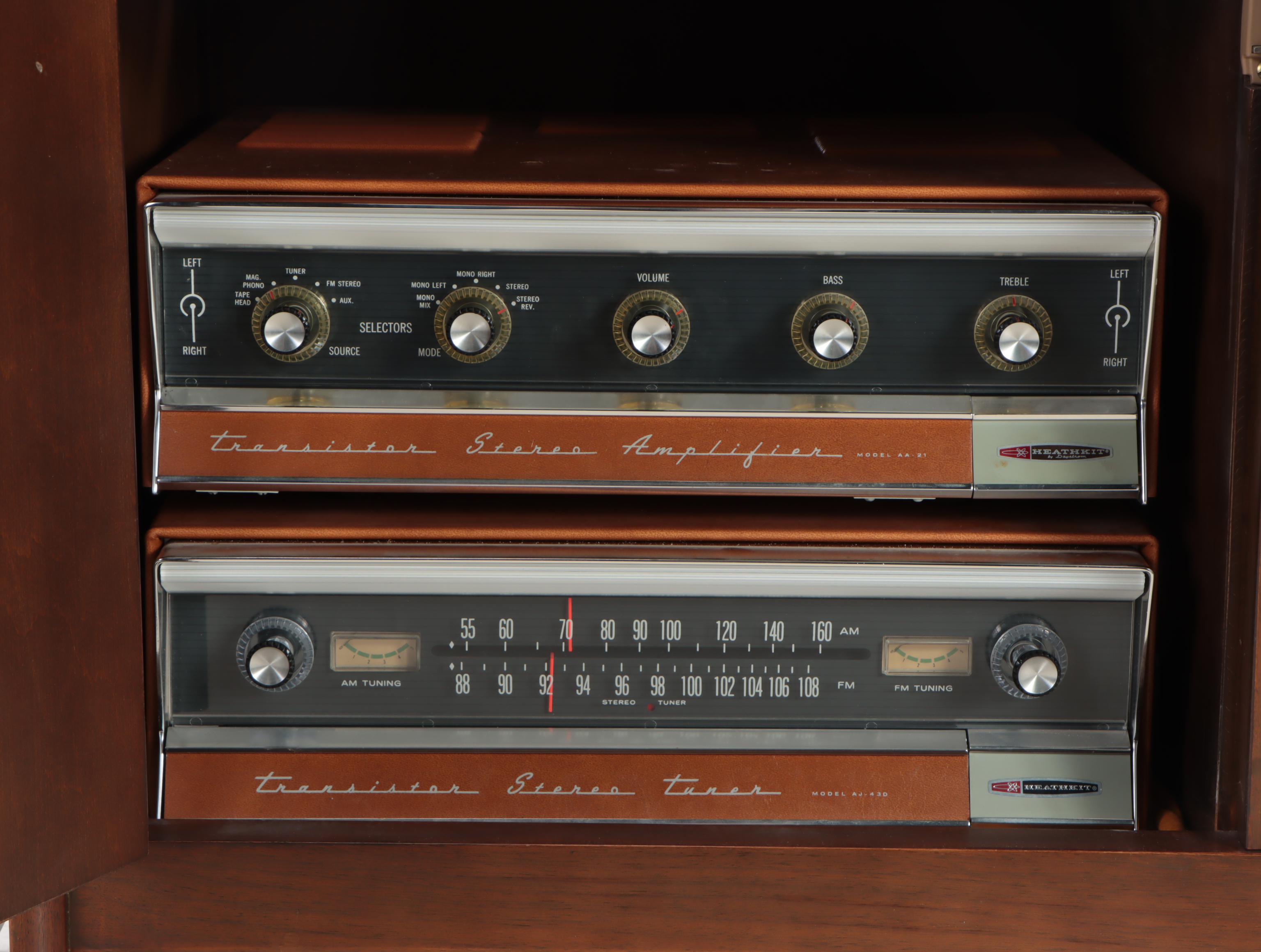 Mid-Century Stereo Cabinet and Speakers with Garrard and Daystrom Components