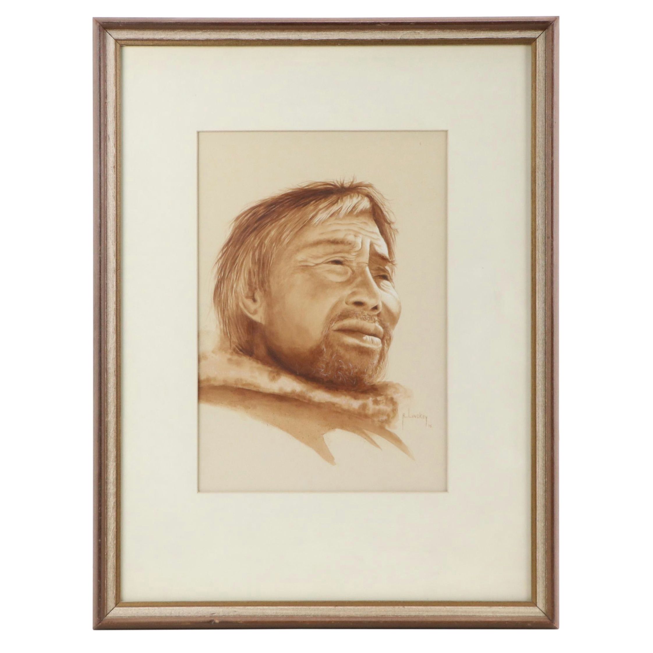 R. Linskey Portrait Watercolor Painting, 1975