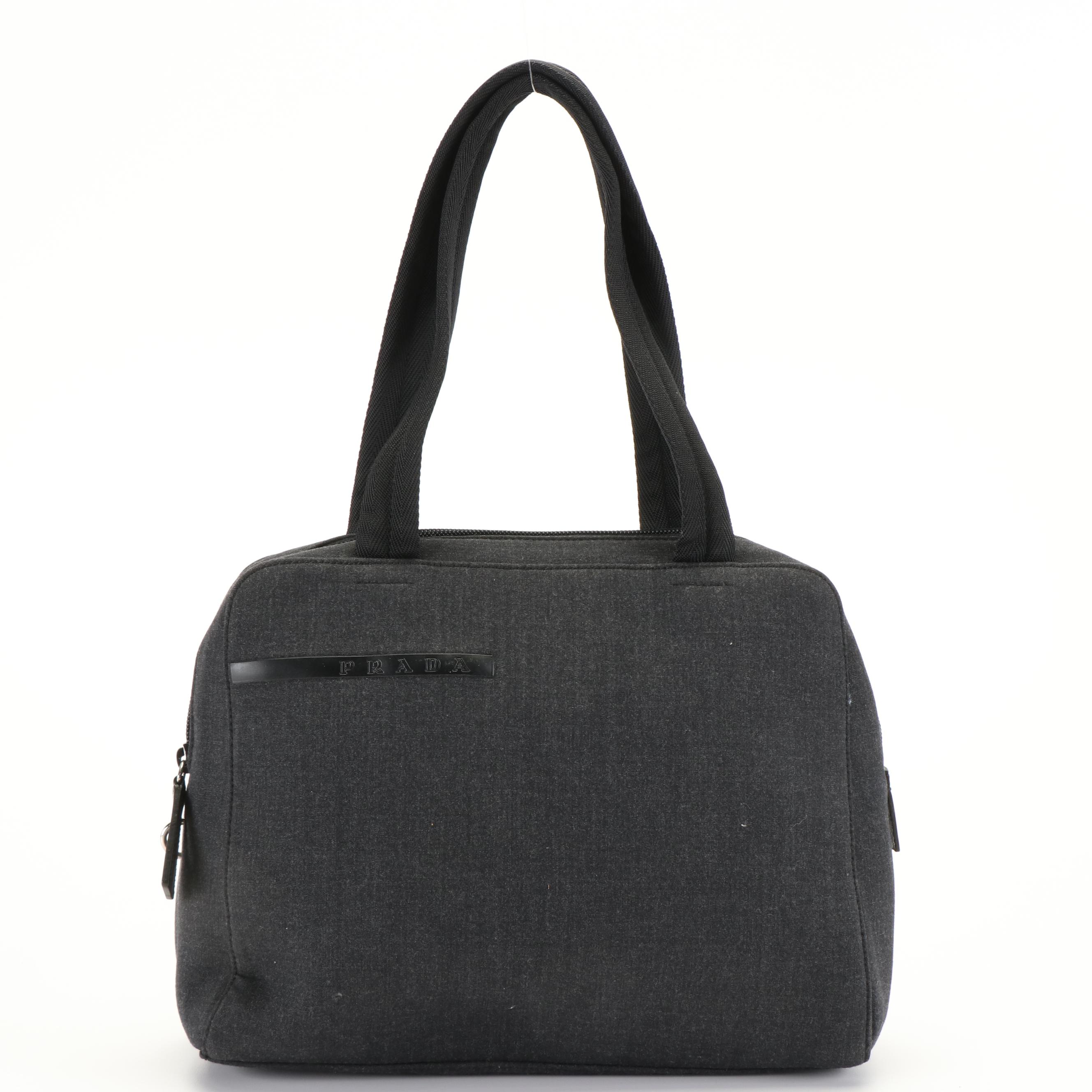 Prada Sport Leather Logo Grey Microfiber Handbag