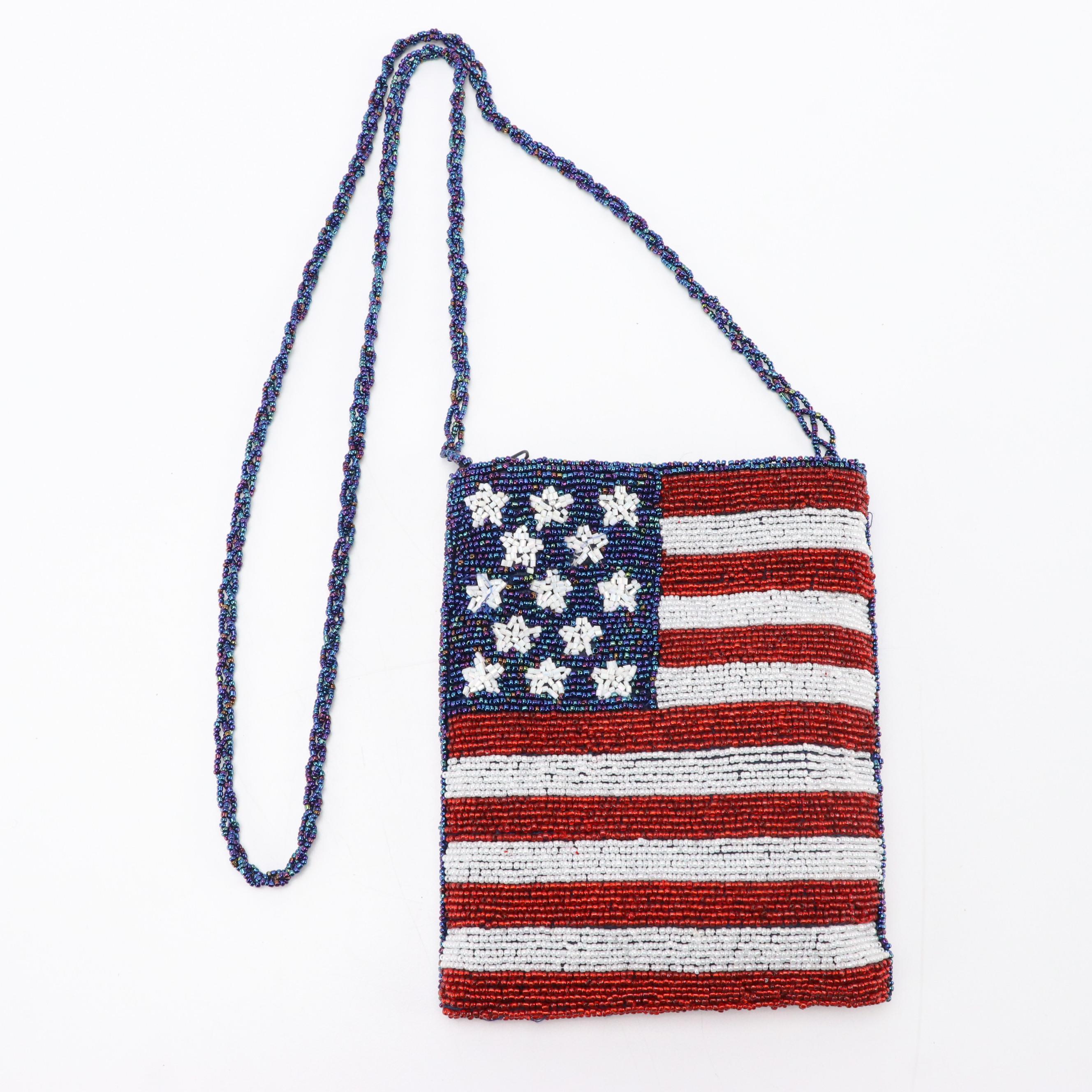 Beaded USA Flag, Handmade Macrame Crossbody Bags, and Laurel Burch Zip Cat Pouch