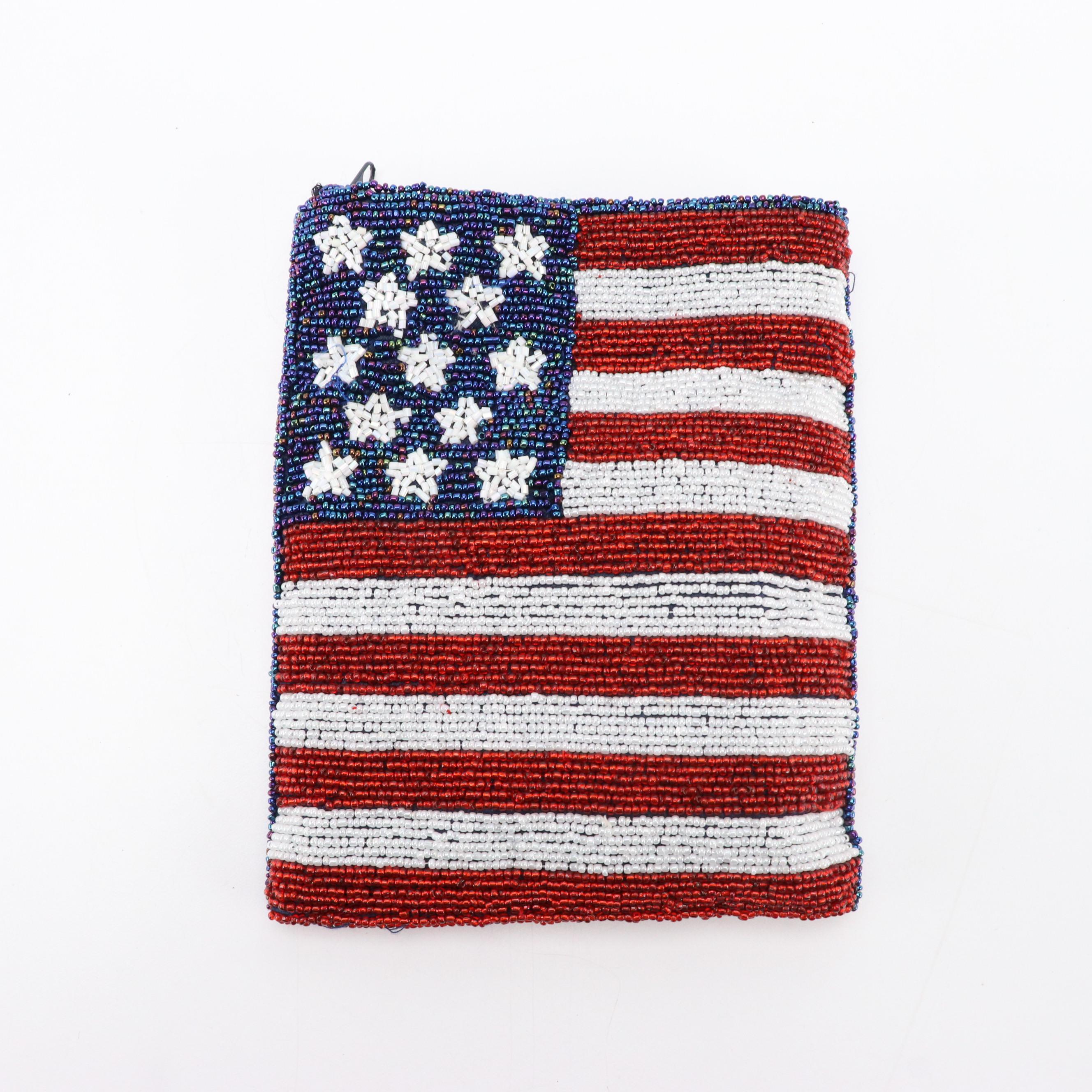 Beaded USA Flag, Handmade Macrame Crossbody Bags, and Laurel Burch Zip Cat Pouch