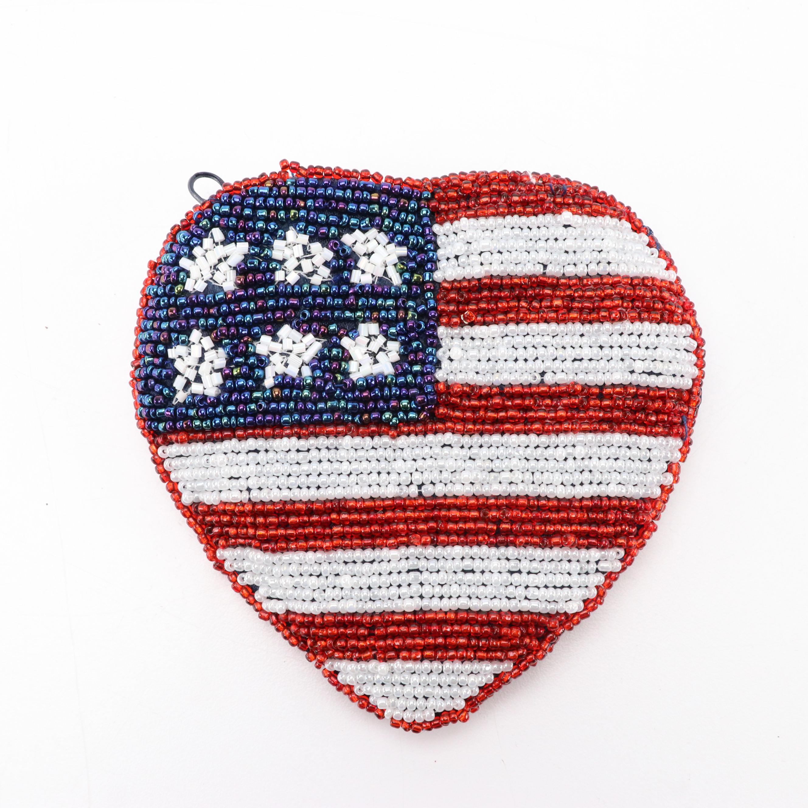 Beaded USA Flag, Handmade Macrame Crossbody Bags, and Laurel Burch Zip Cat Pouch