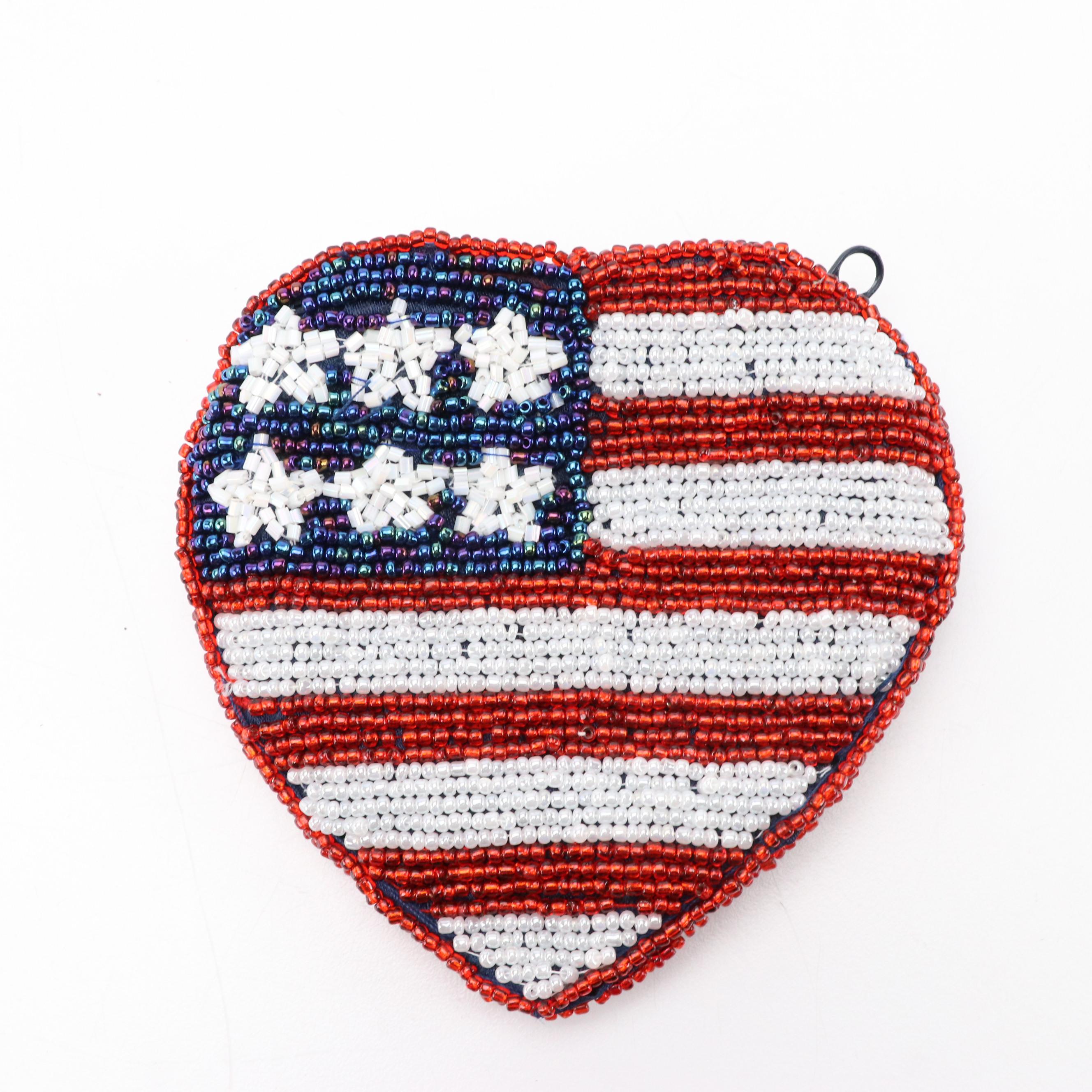 Beaded USA Flag, Handmade Macrame Crossbody Bags, and Laurel Burch Zip Cat Pouch