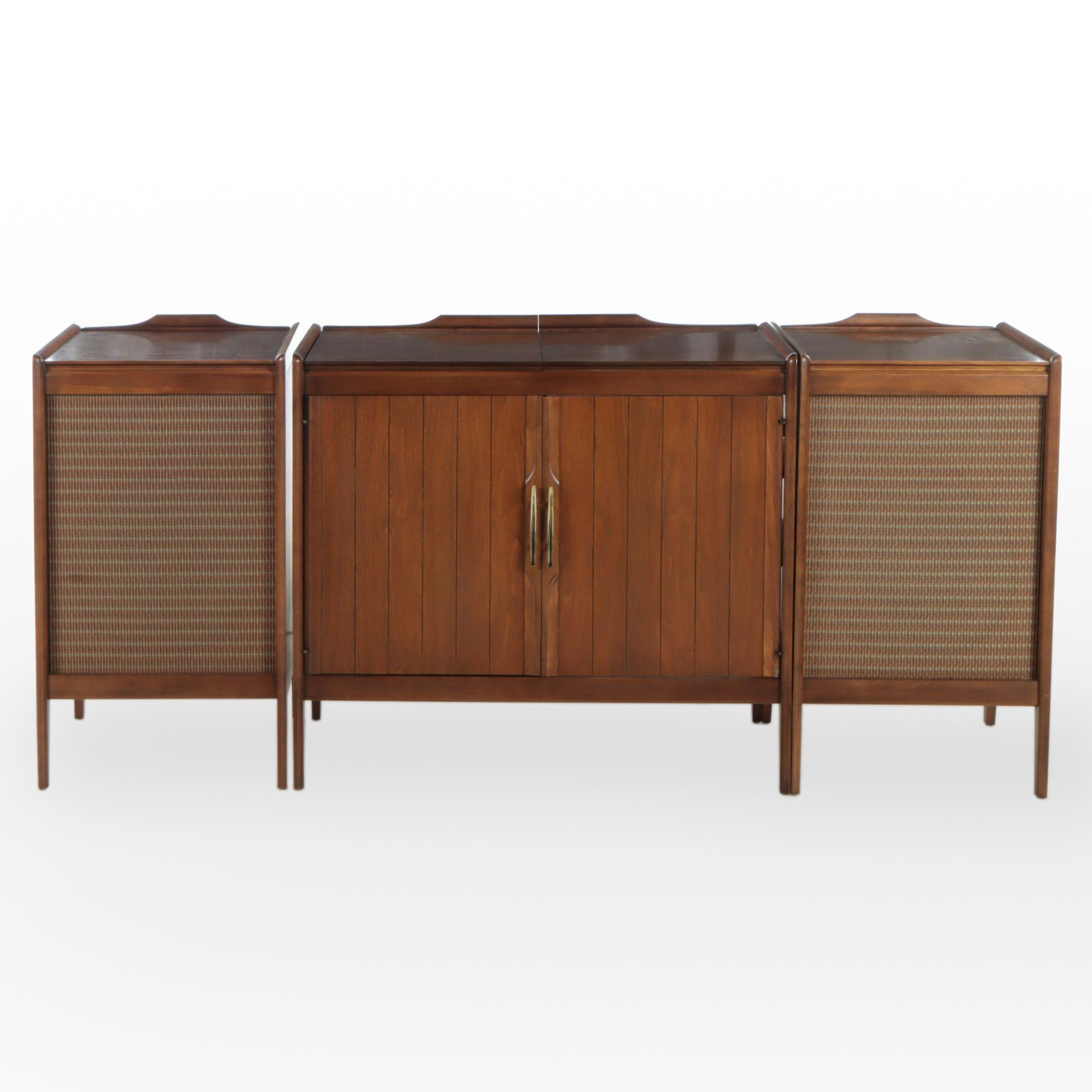 Mid-Century Stereo Cabinet and Speakers with Garrard and Daystrom Components