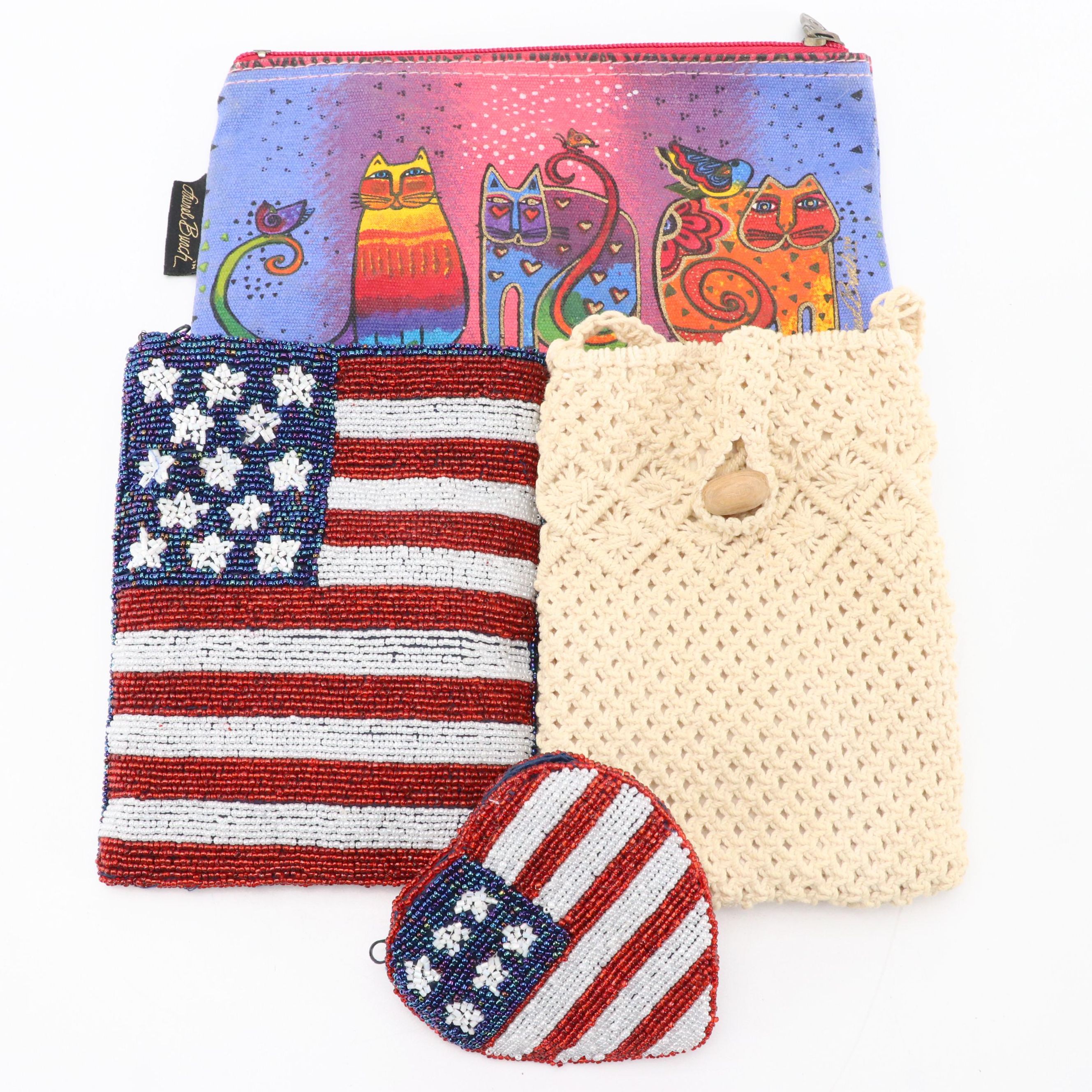 Beaded USA Flag, Handmade Macrame Crossbody Bags, and Laurel Burch Zip Cat Pouch