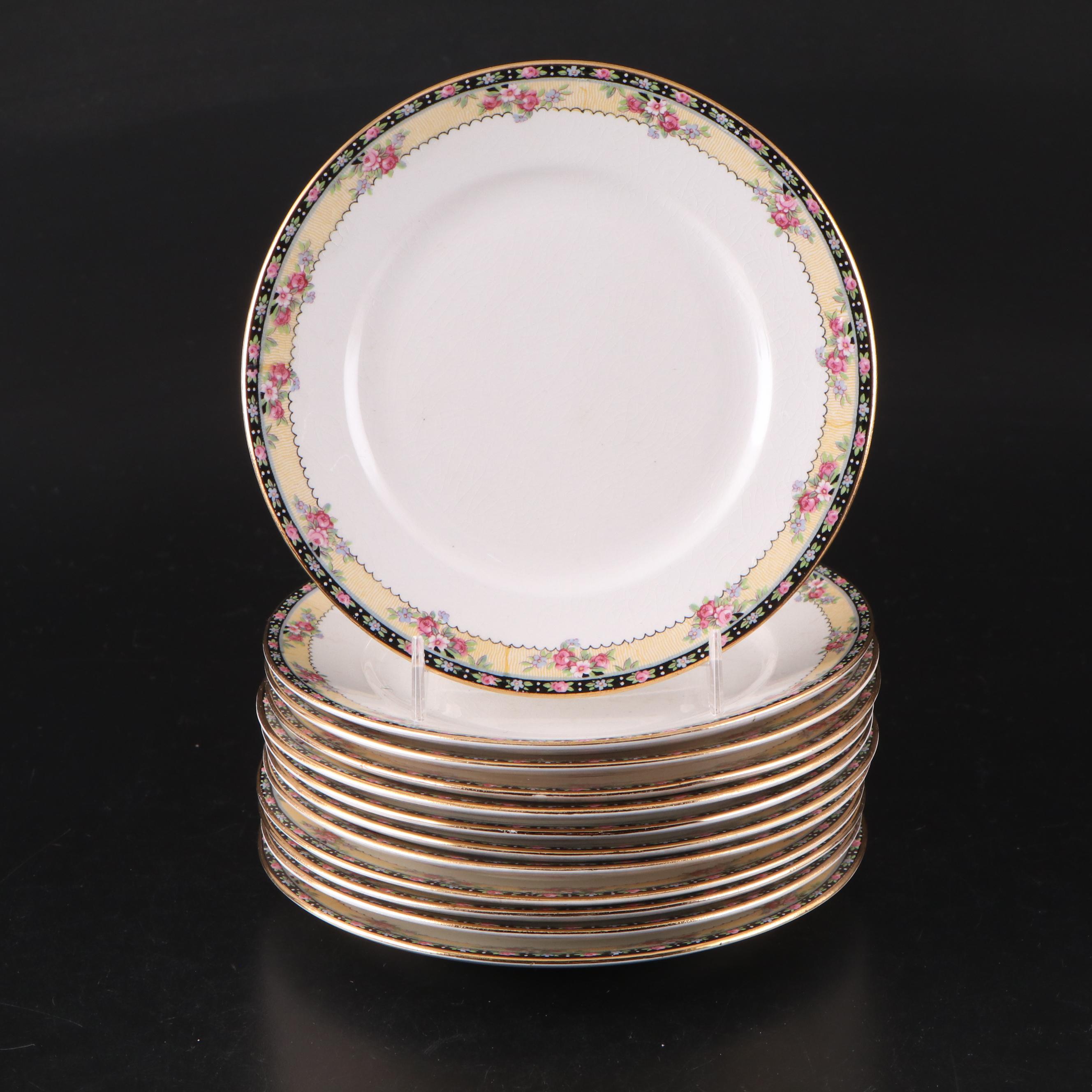 Homer Laughlin Gilt Rimmed Ceramic Floral Dinnerware, 1930