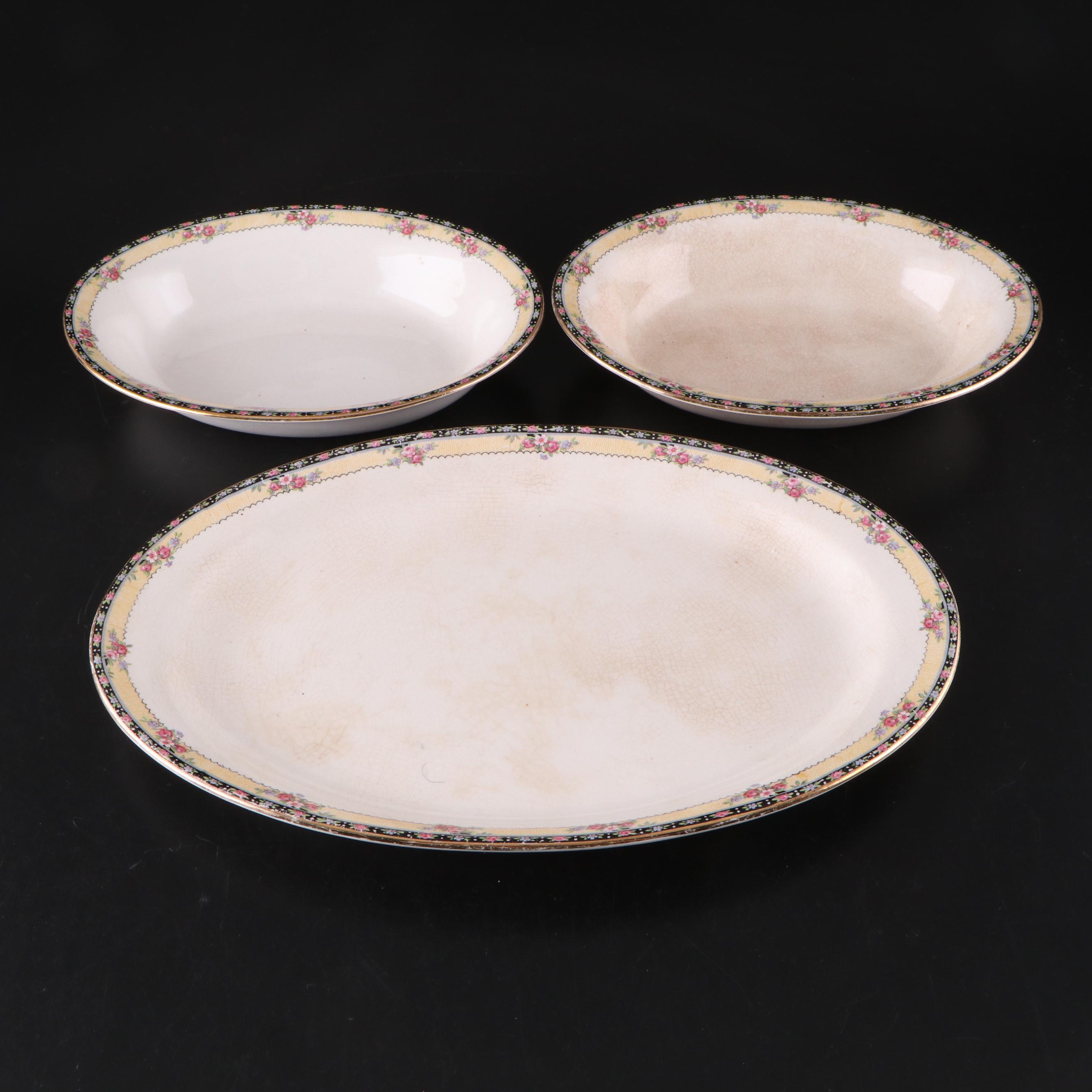 Homer Laughlin Gilt Rimmed Ceramic Floral Dinnerware, 1930