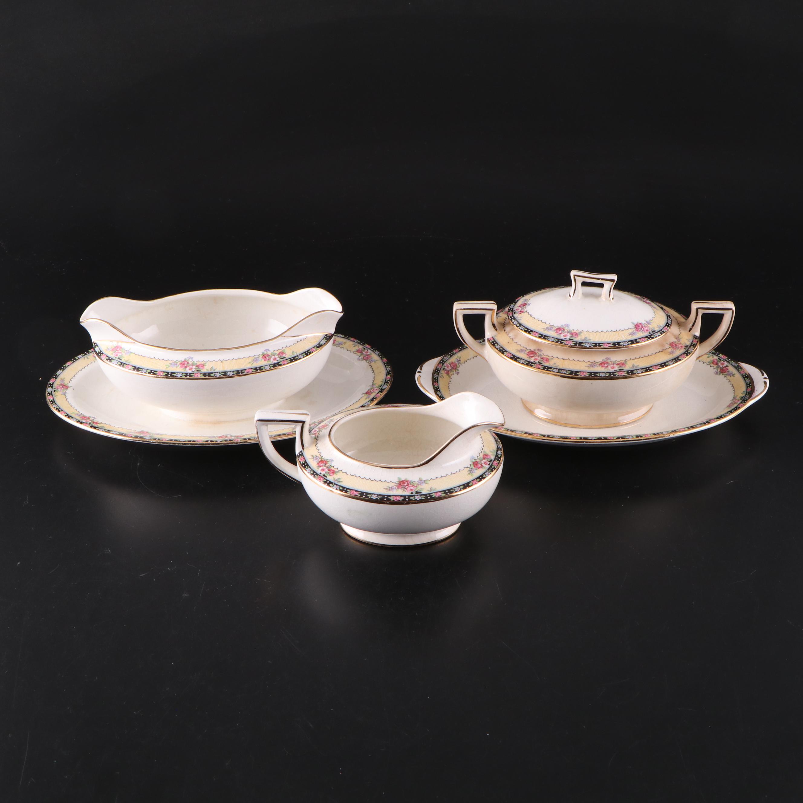 Homer Laughlin Gilt Rimmed Ceramic Floral Dinnerware, 1930