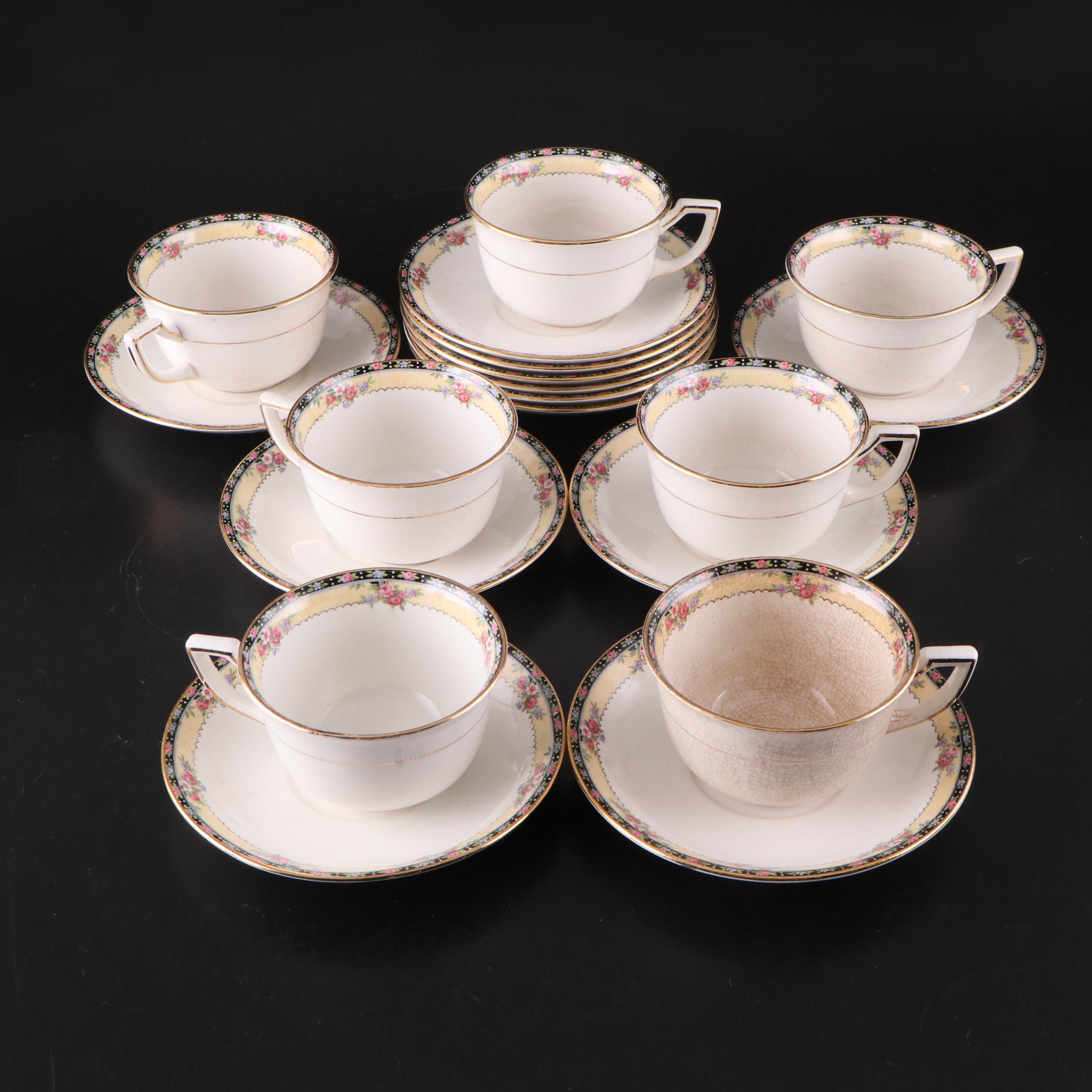 Homer Laughlin Gilt Rimmed Ceramic Floral Dinnerware, 1930