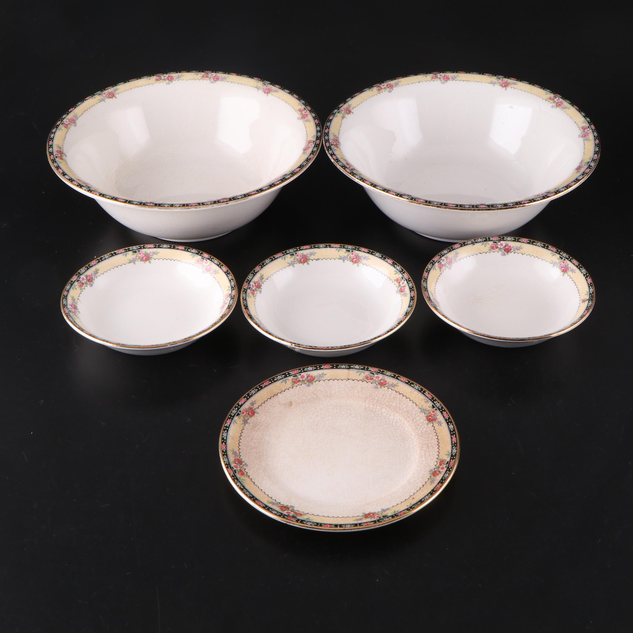 Homer Laughlin Gilt Rimmed Ceramic Floral Dinnerware, 1930