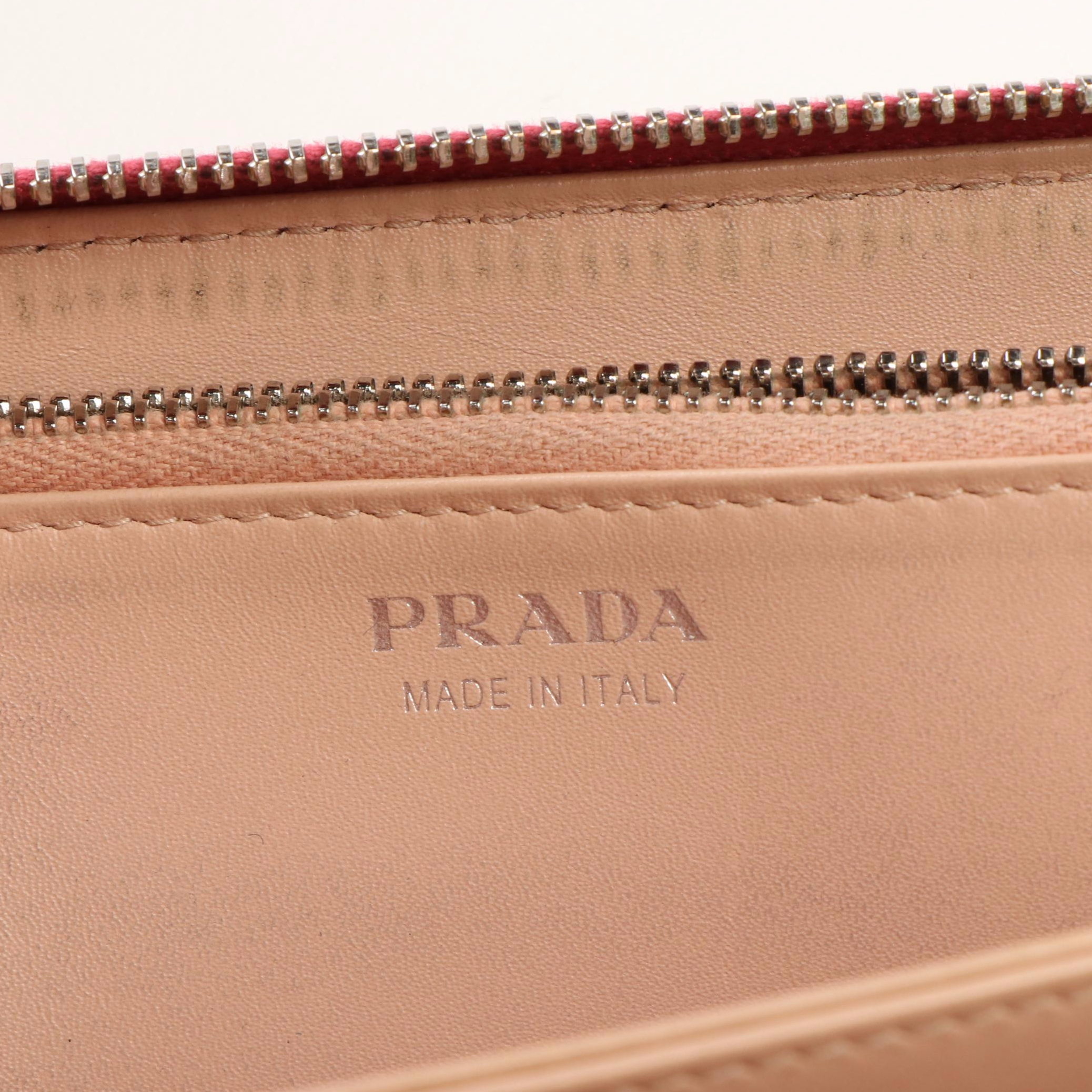 Prada Pink Coral Saffiano Leather Zip Around Wallet
