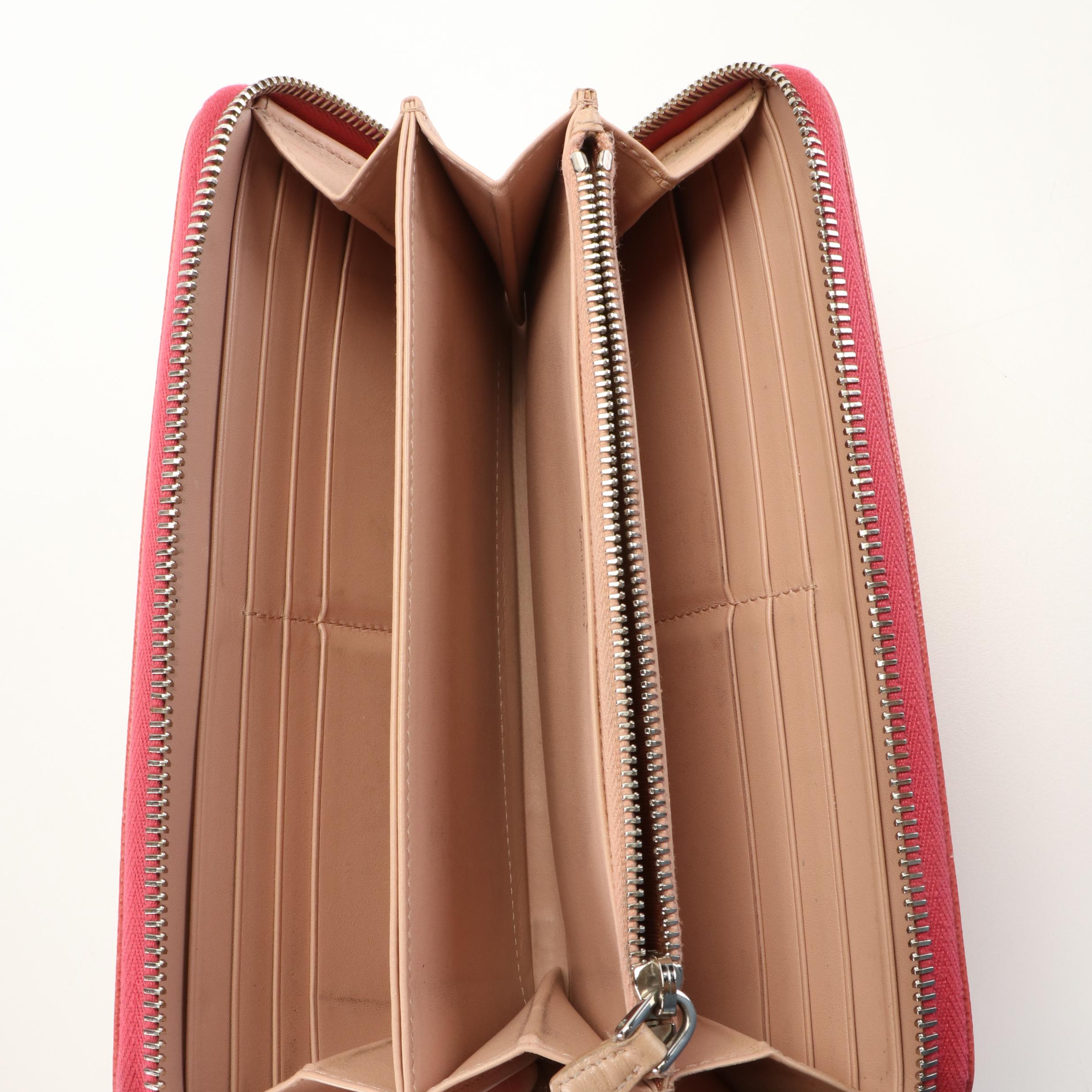 Prada Pink Coral Saffiano Leather Zip Around Wallet