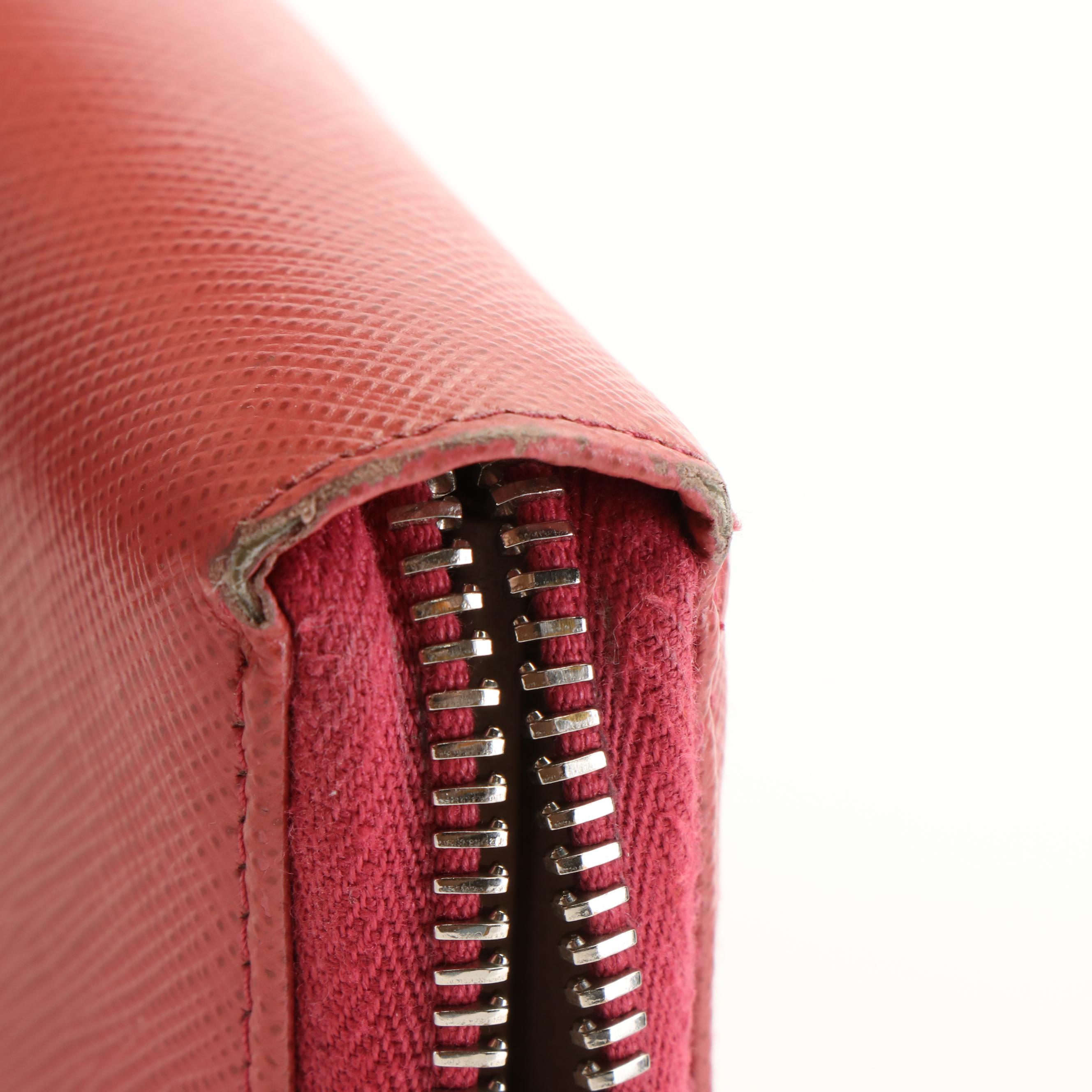Prada Pink Coral Saffiano Leather Zip Around Wallet