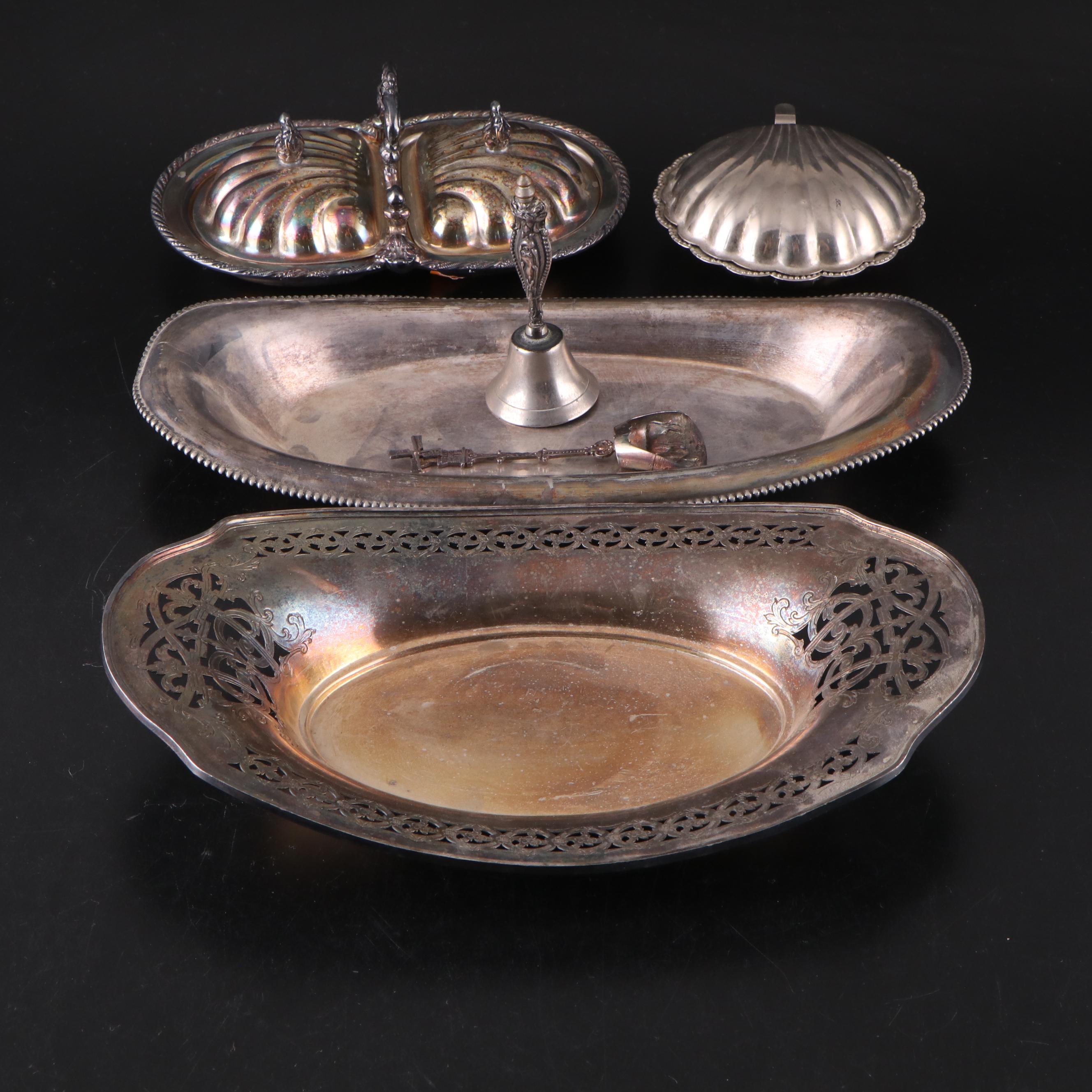 Forbes Silver Co. Reproduction Silver Plate Pierced Tray with Other Silver Plate