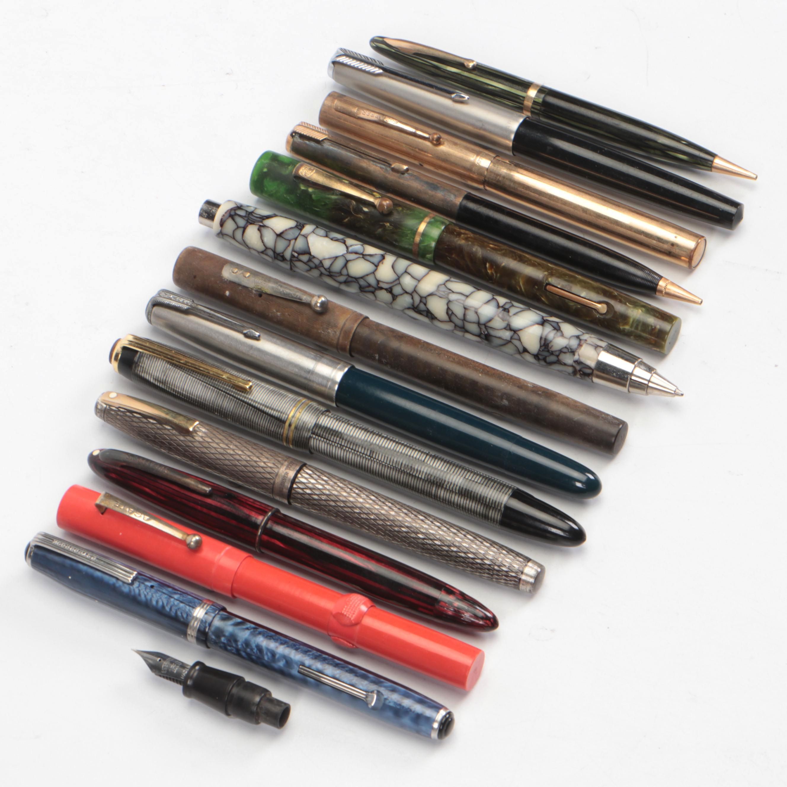 Parker, Waterman, Sheaffer, Hoover De Luxe with Other Pens and Pencils