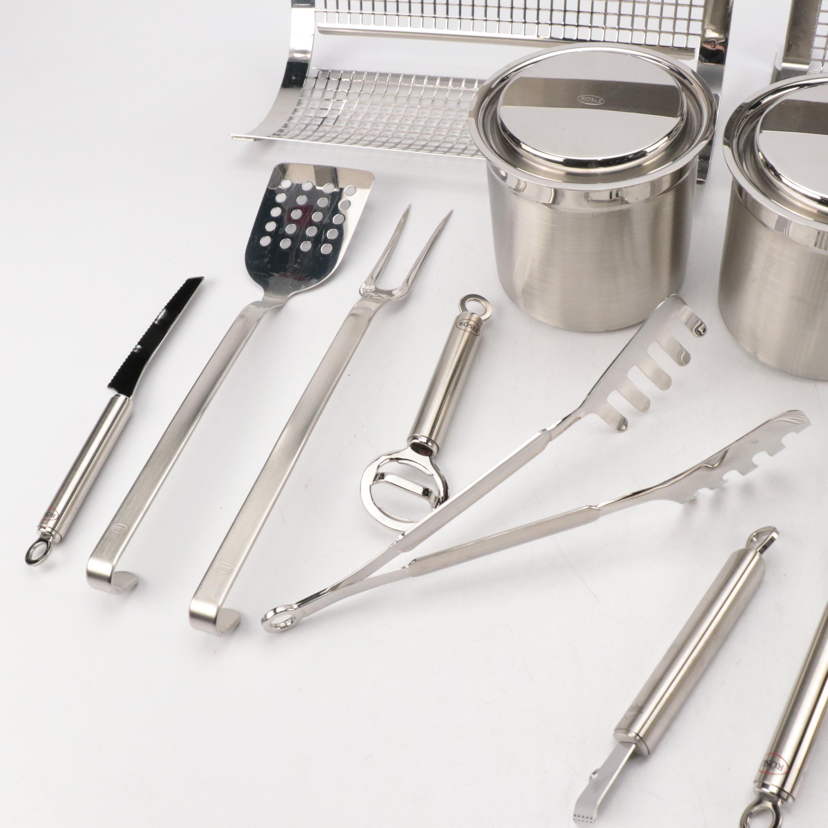 RÖSLE Modern Stainless Steel Cooking Utensils with Hanger and Food Canisters