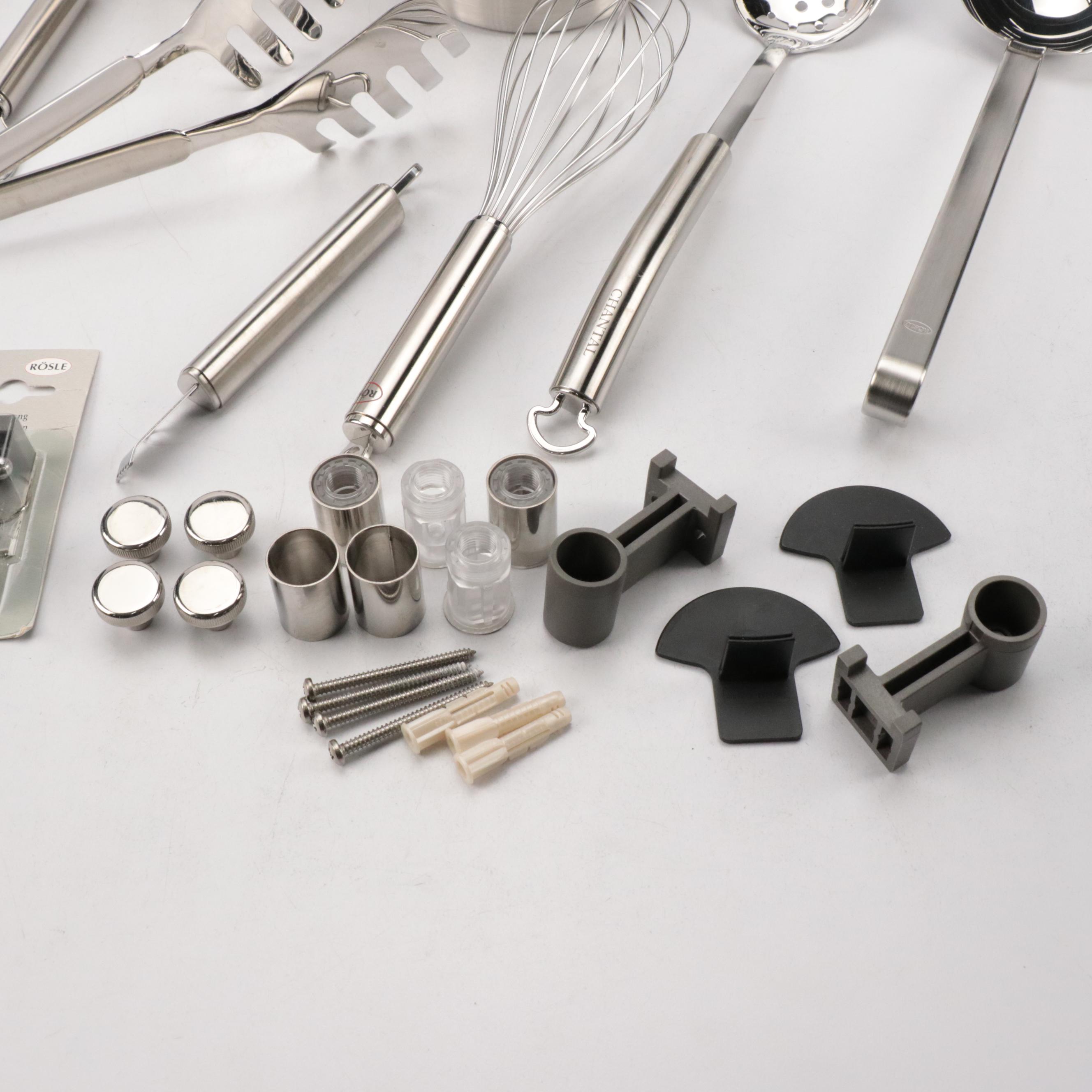 RÖSLE Modern Stainless Steel Cooking Utensils with Hanger and Food Canisters