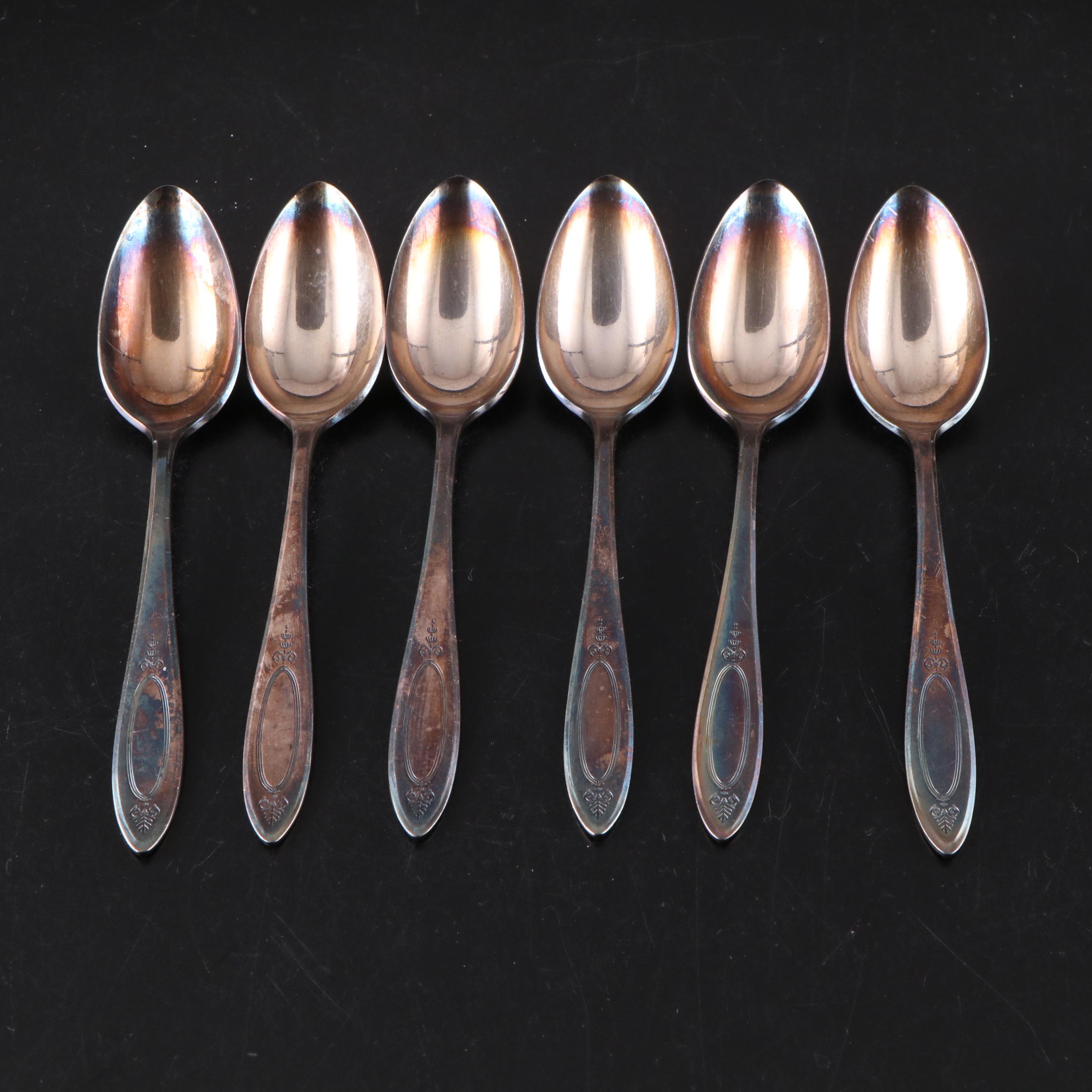 Reed & Barton Enameled Silver Plate Bowl with Silver Plate Flatware