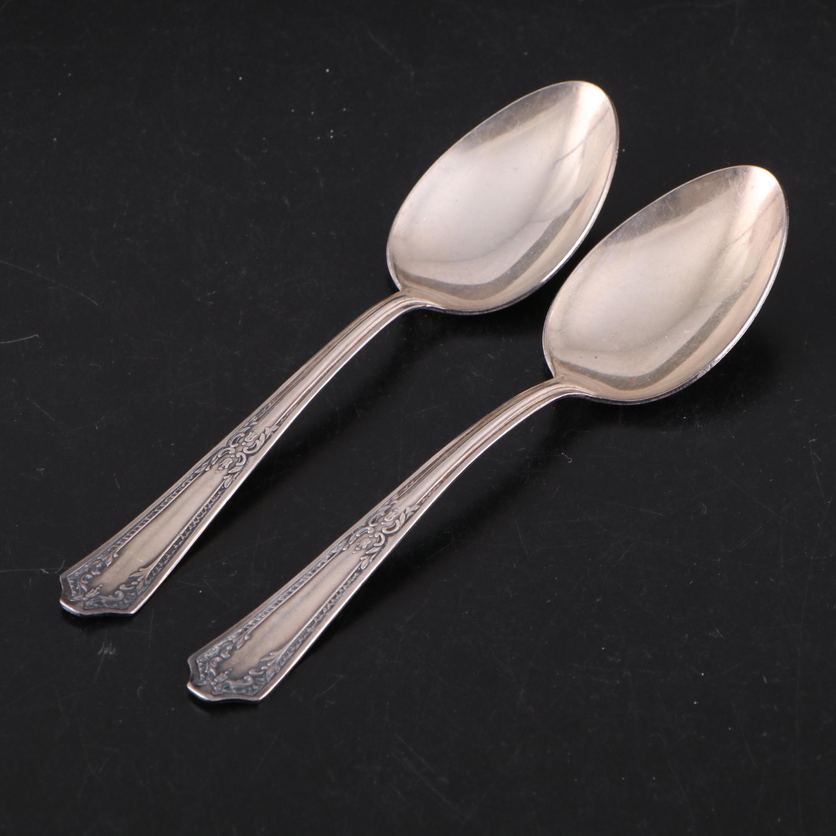 Reed & Barton Enameled Silver Plate Bowl with Silver Plate Flatware