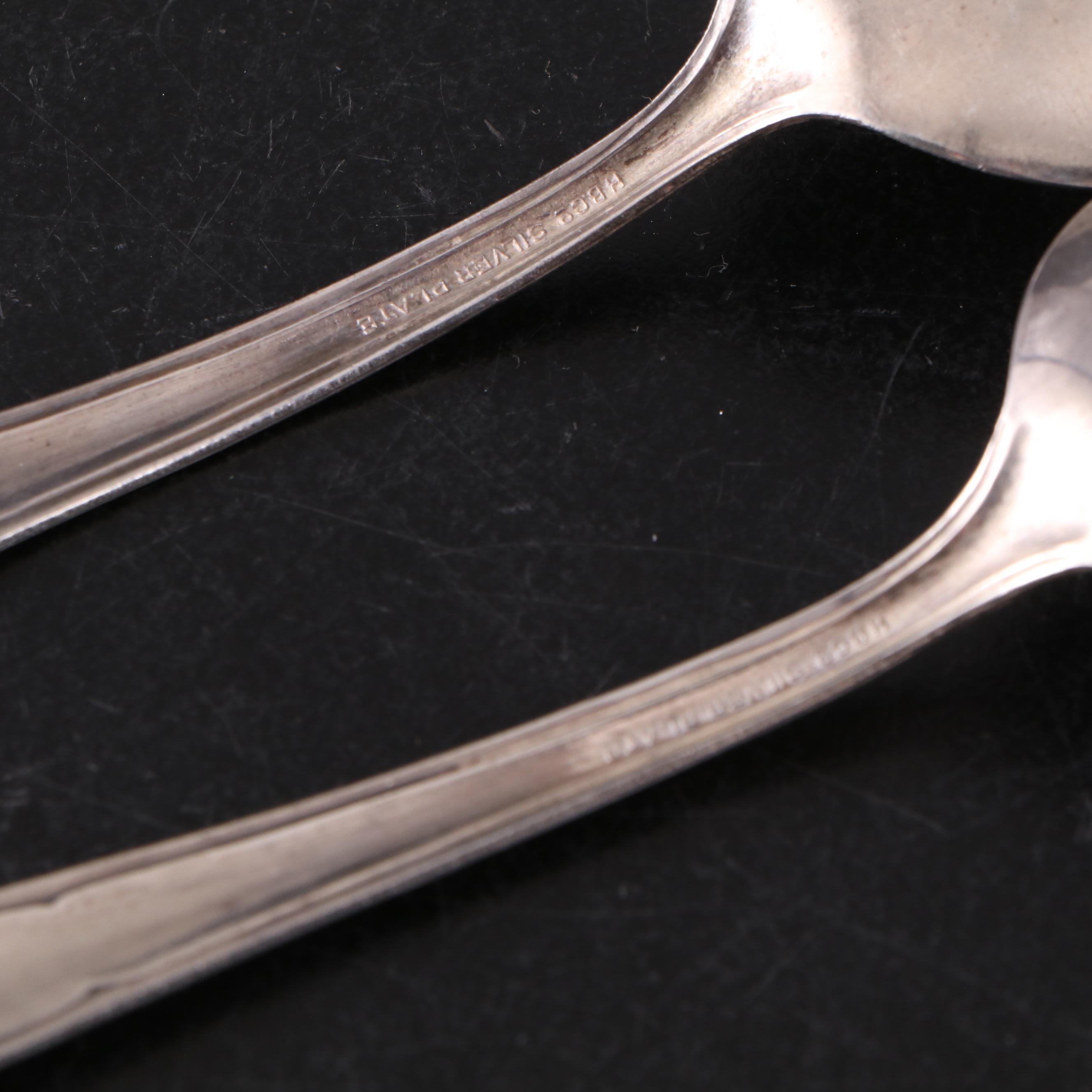 Reed & Barton Enameled Silver Plate Bowl with Silver Plate Flatware