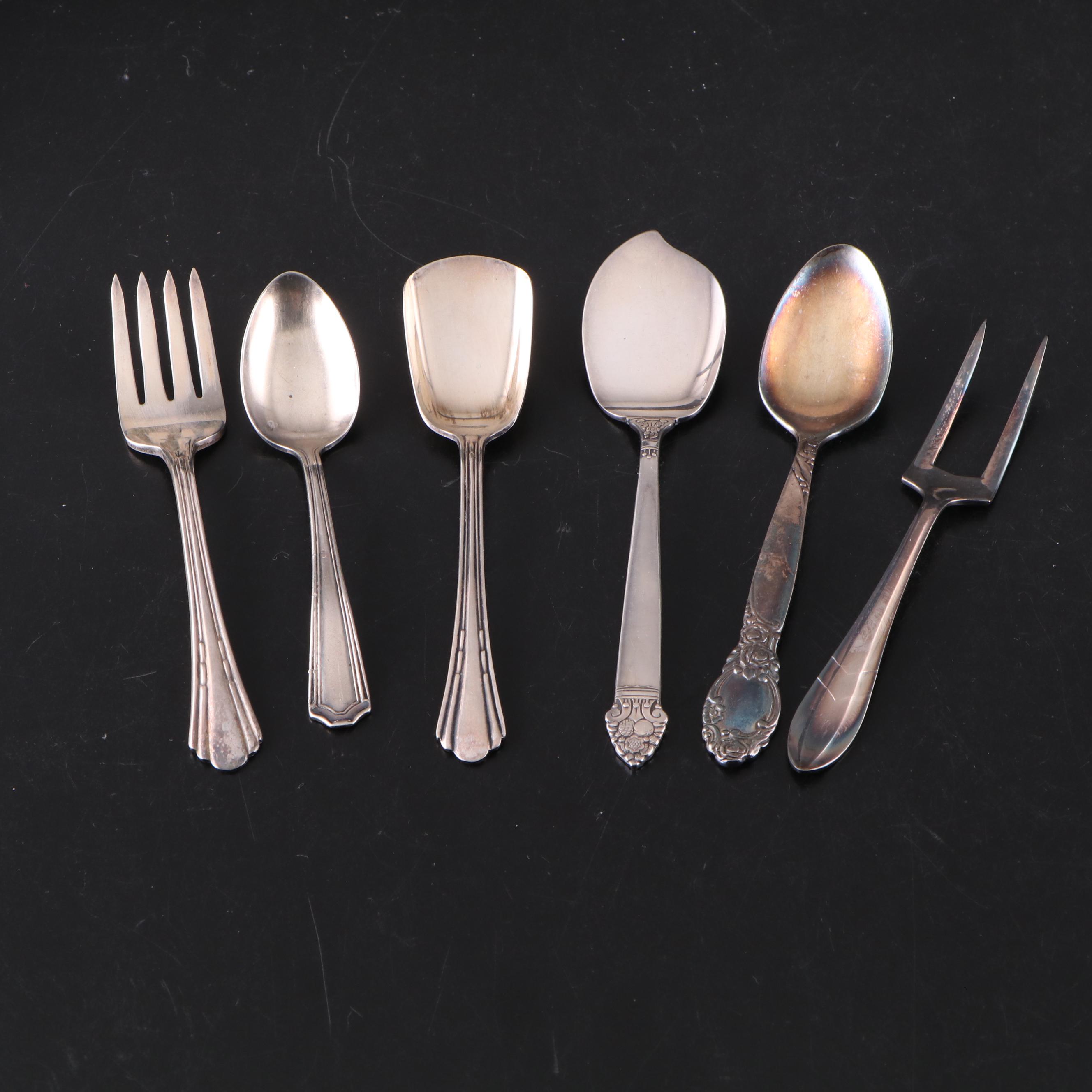 Reed & Barton Enameled Silver Plate Bowl with Silver Plate Flatware