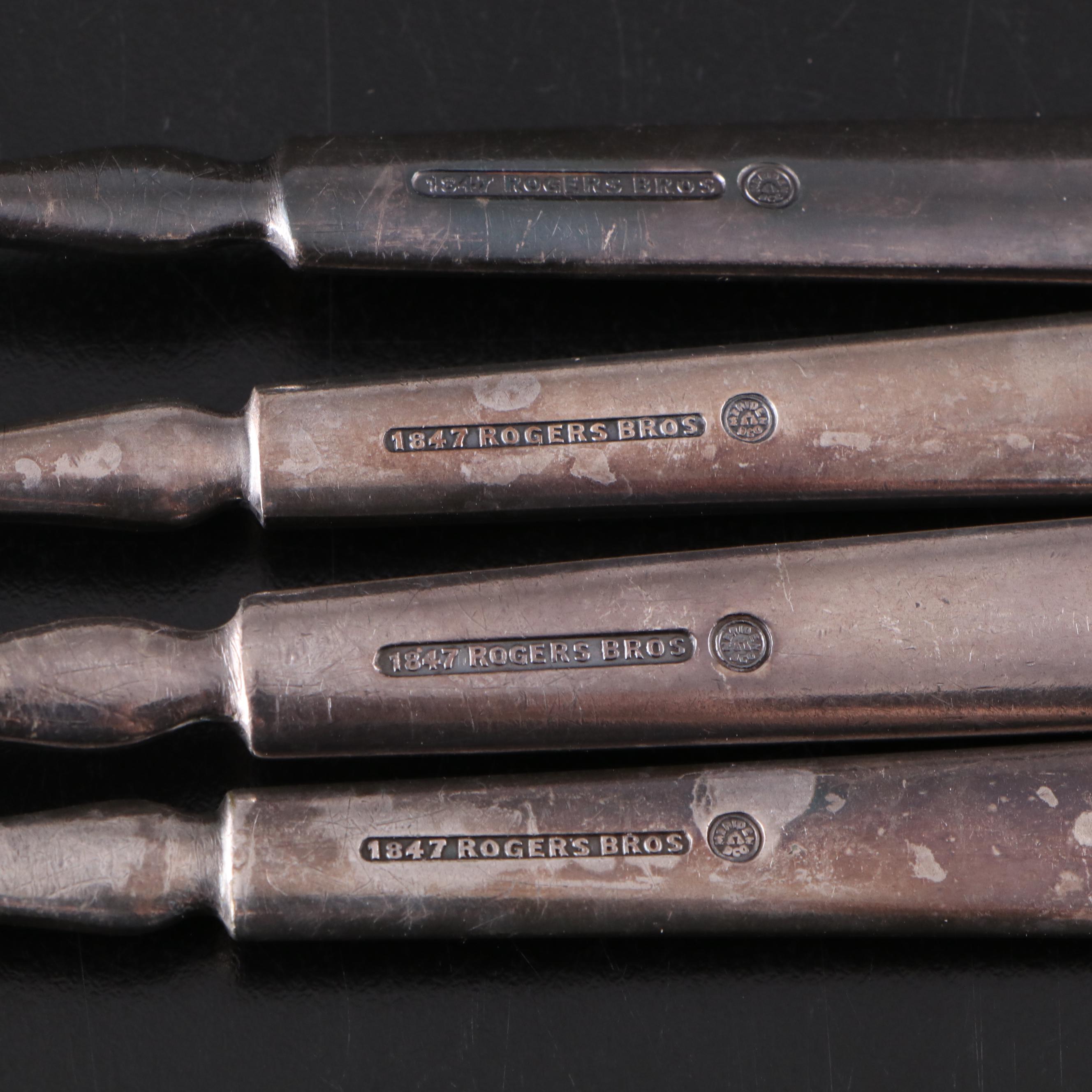 Reed & Barton Enameled Silver Plate Bowl with Silver Plate Flatware