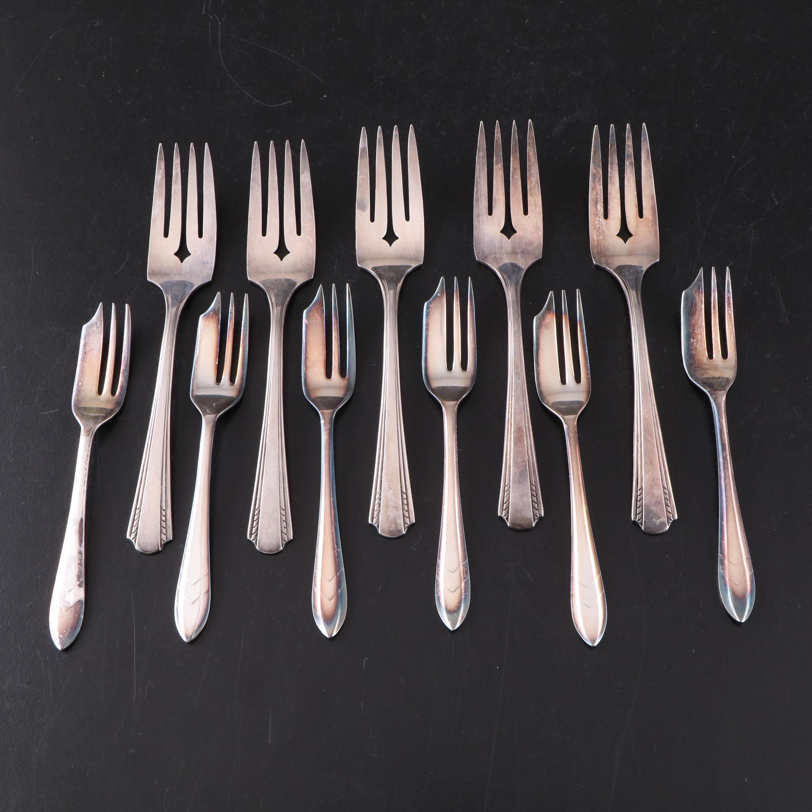 Reed & Barton Enameled Silver Plate Bowl with Silver Plate Flatware