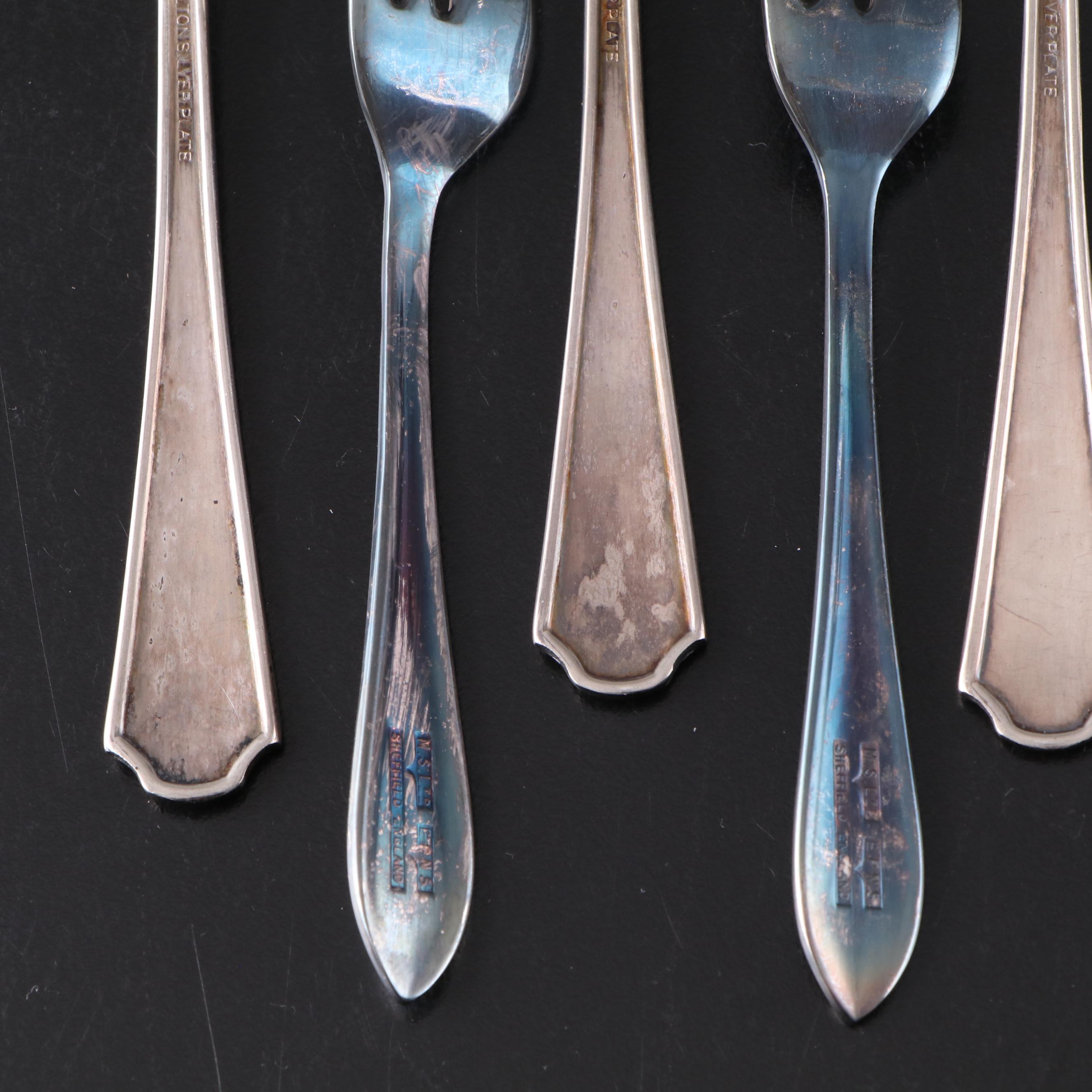 Reed & Barton Enameled Silver Plate Bowl with Silver Plate Flatware