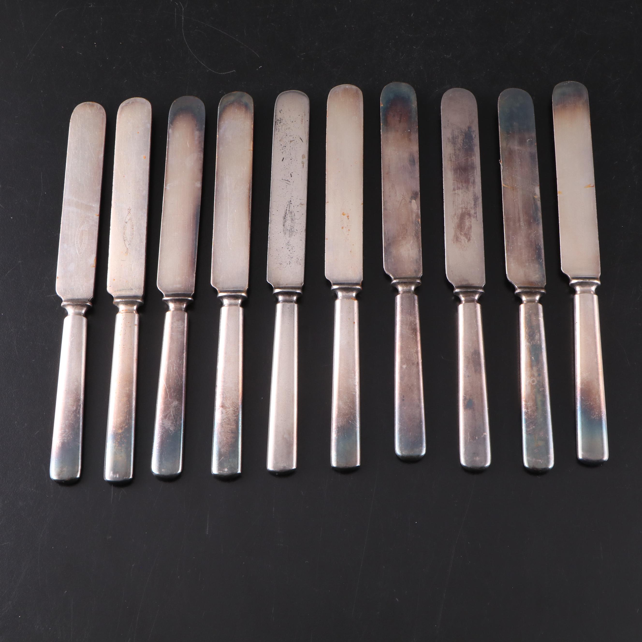 Reed & Barton Enameled Silver Plate Bowl with Silver Plate Flatware