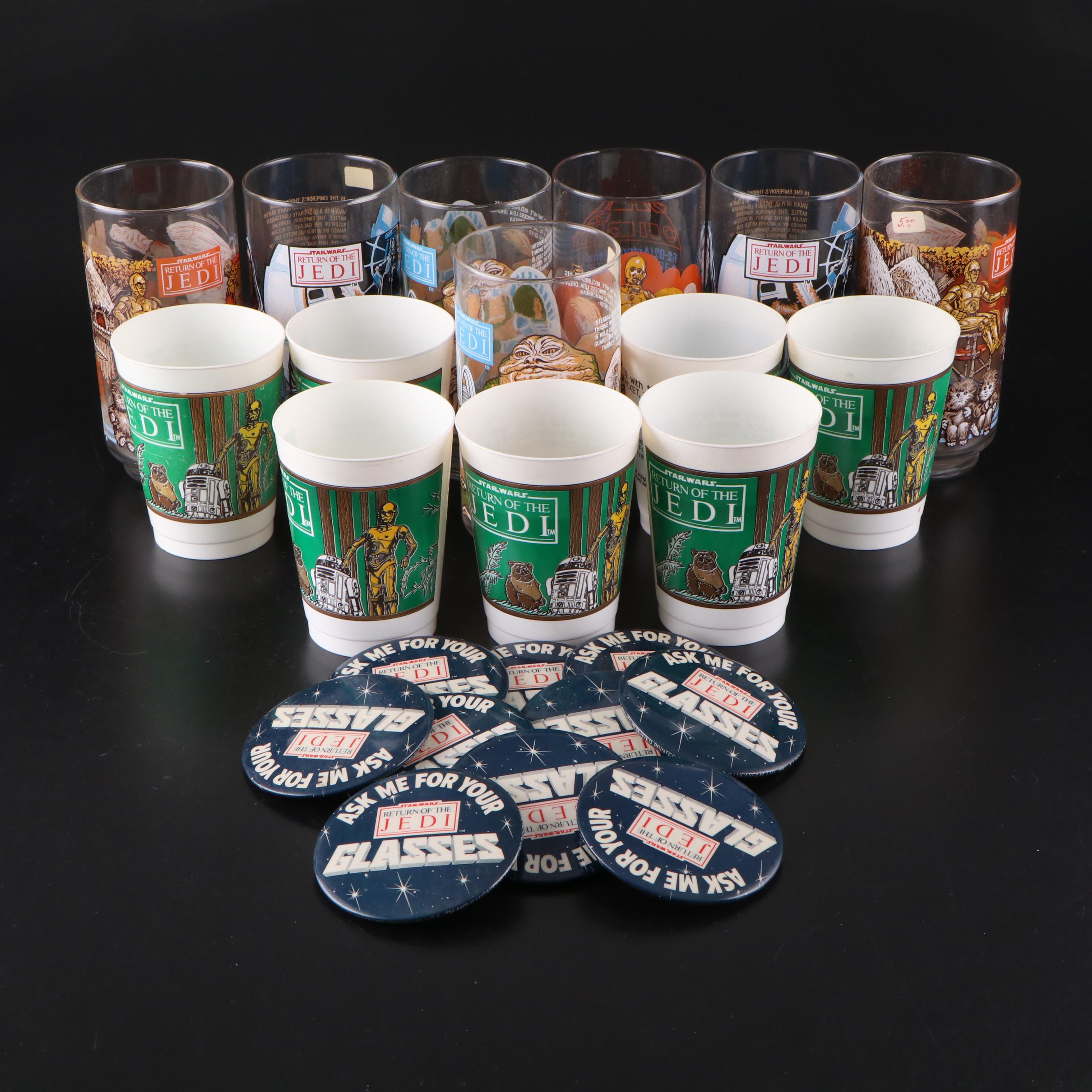Libbey Star Wars Theme Glass Tumblers with Star Wars Metal Pinbacks and More