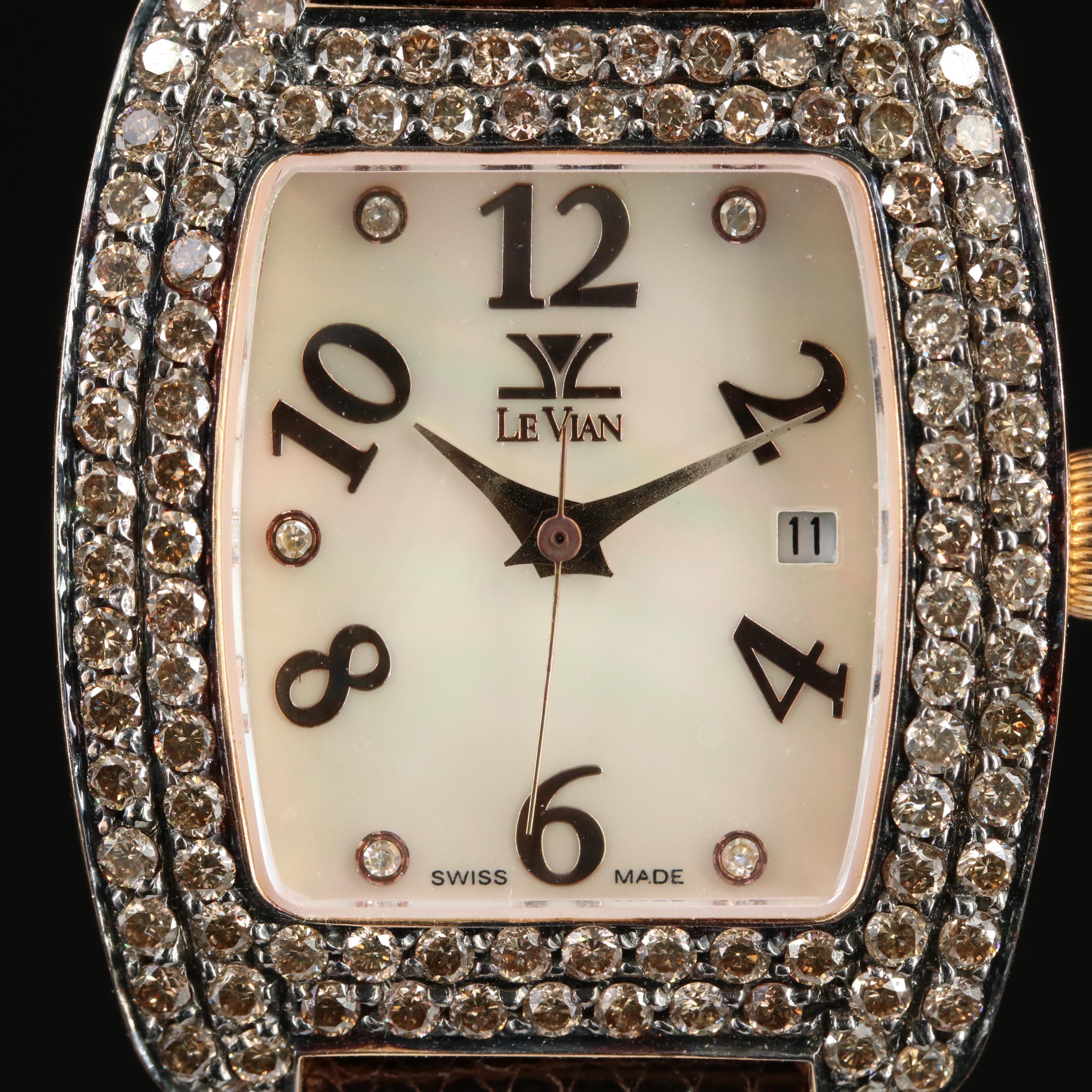 Le Vian 18K Mother-of-Pearl, 1.03 CTW Lab Grown Fancy Diamond Watch