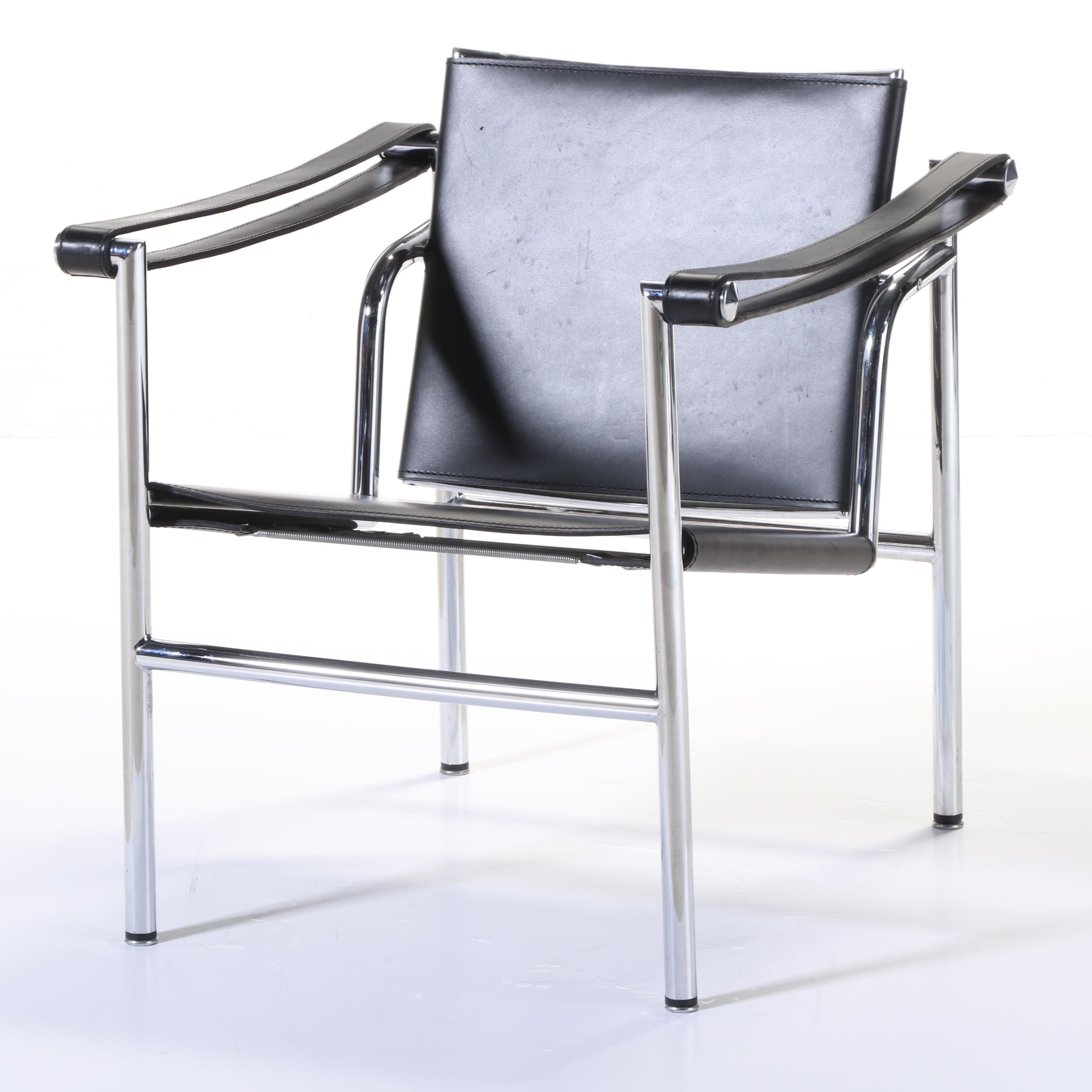 Chromed Steel and Leather Sling Lounge Chair, Manner of Le Corbusier's "LC1"